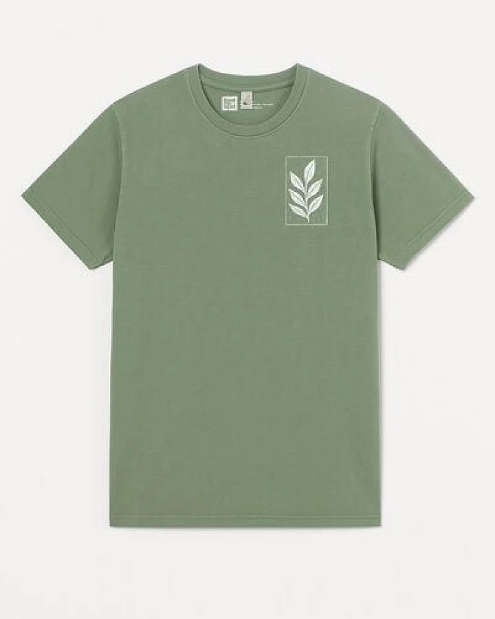 ilovemixtapes Unisex T-Shirt „Der Zweig“ – Bio-Baumwolle, Stone Washed Sage Green, Denim Blue & Black, Fair Wear