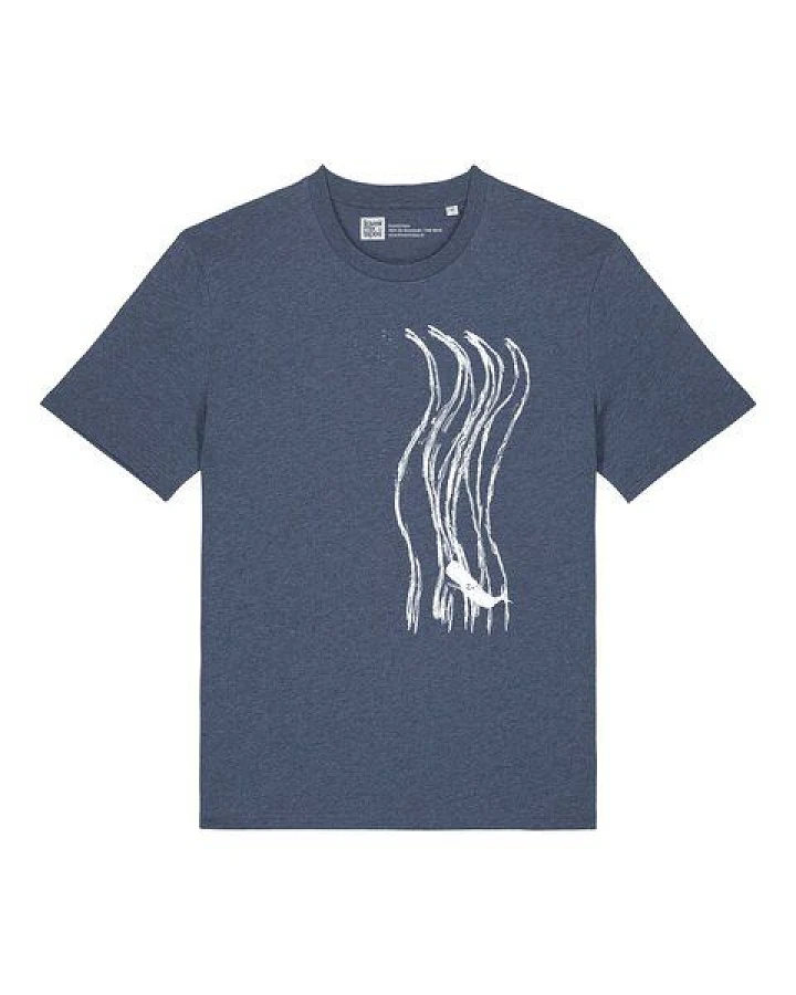 ilovemixtapes Wellenwall T-Shirt Unisex – Dark Heather Blue – Bio Baumwolle – Relaxed Fit – Handdruck in Weiß – Fair & Vegan