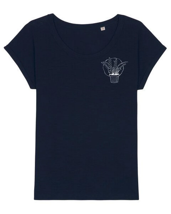 ilovemixtapes Women T-Shirt mit Kaktus aus 100% Biobaumwolle mit gerollten Ärmeln