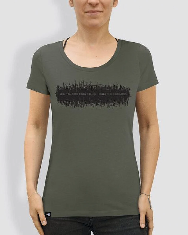 little kiwi Damen T-Shirt, "Kein Tag ohne einen Strich", Khaki