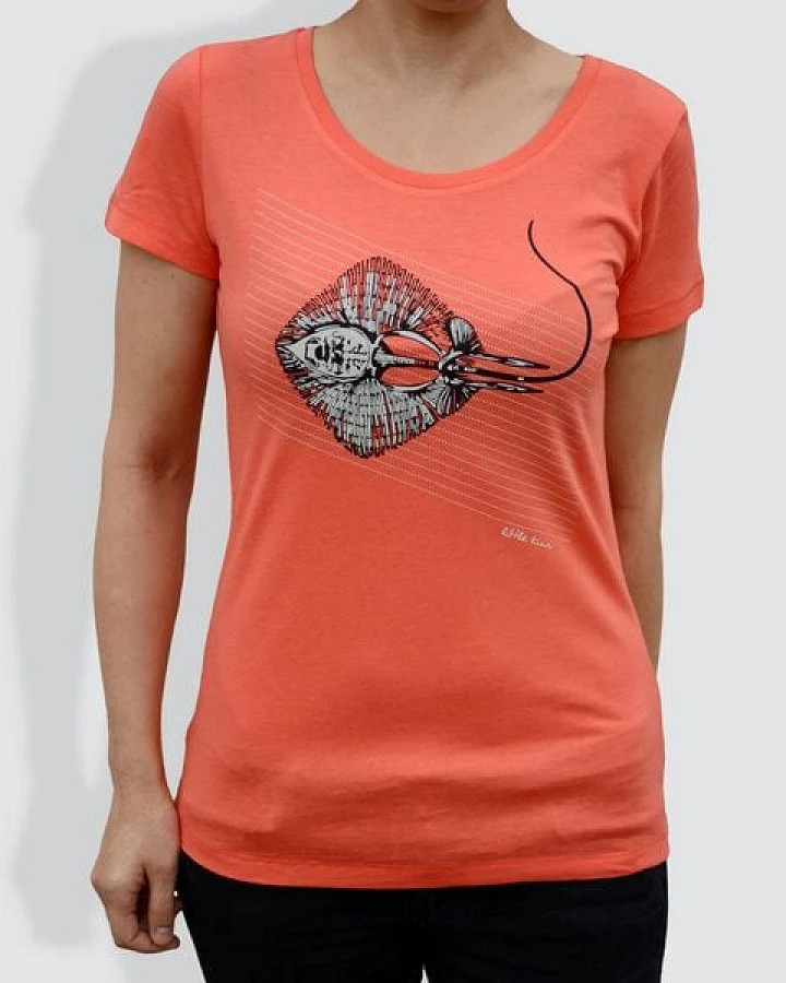 little kiwi Damen T-Shirt, "Rochen", Hot Coral