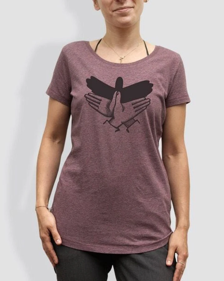 little kiwi Damen T-Shirt, "Schattenvogel", Black Heather Cranberry