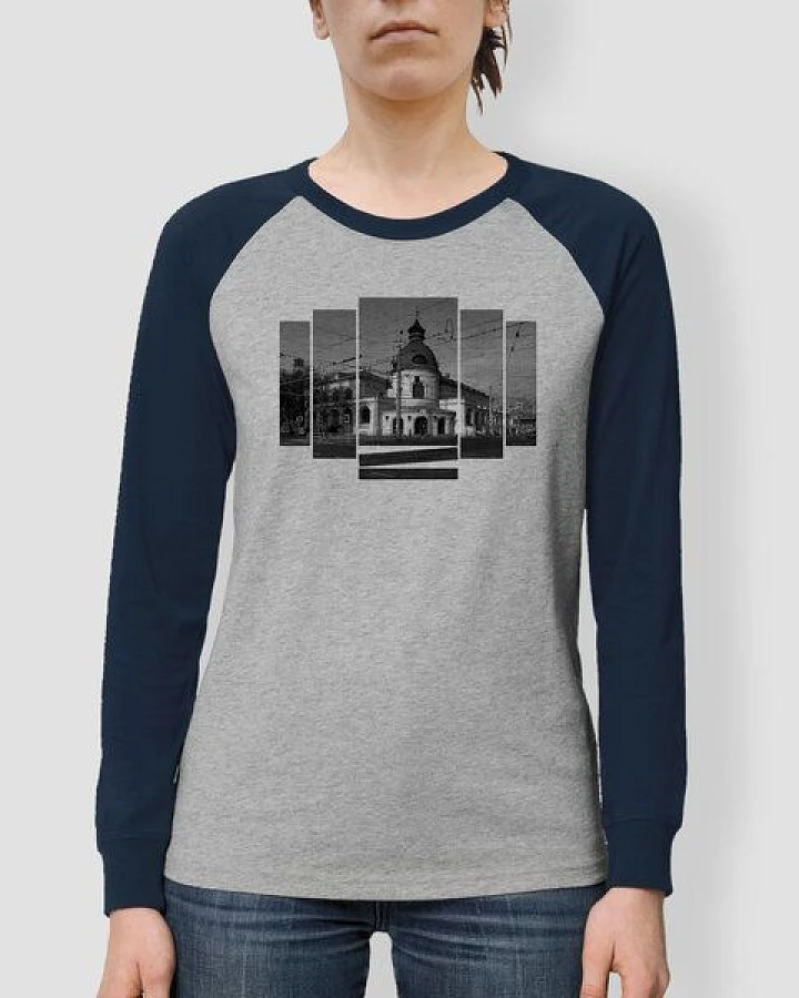 little kiwi Frauen Langarm-T-Shirt, "Ballhaus", Heather Grey/Navy