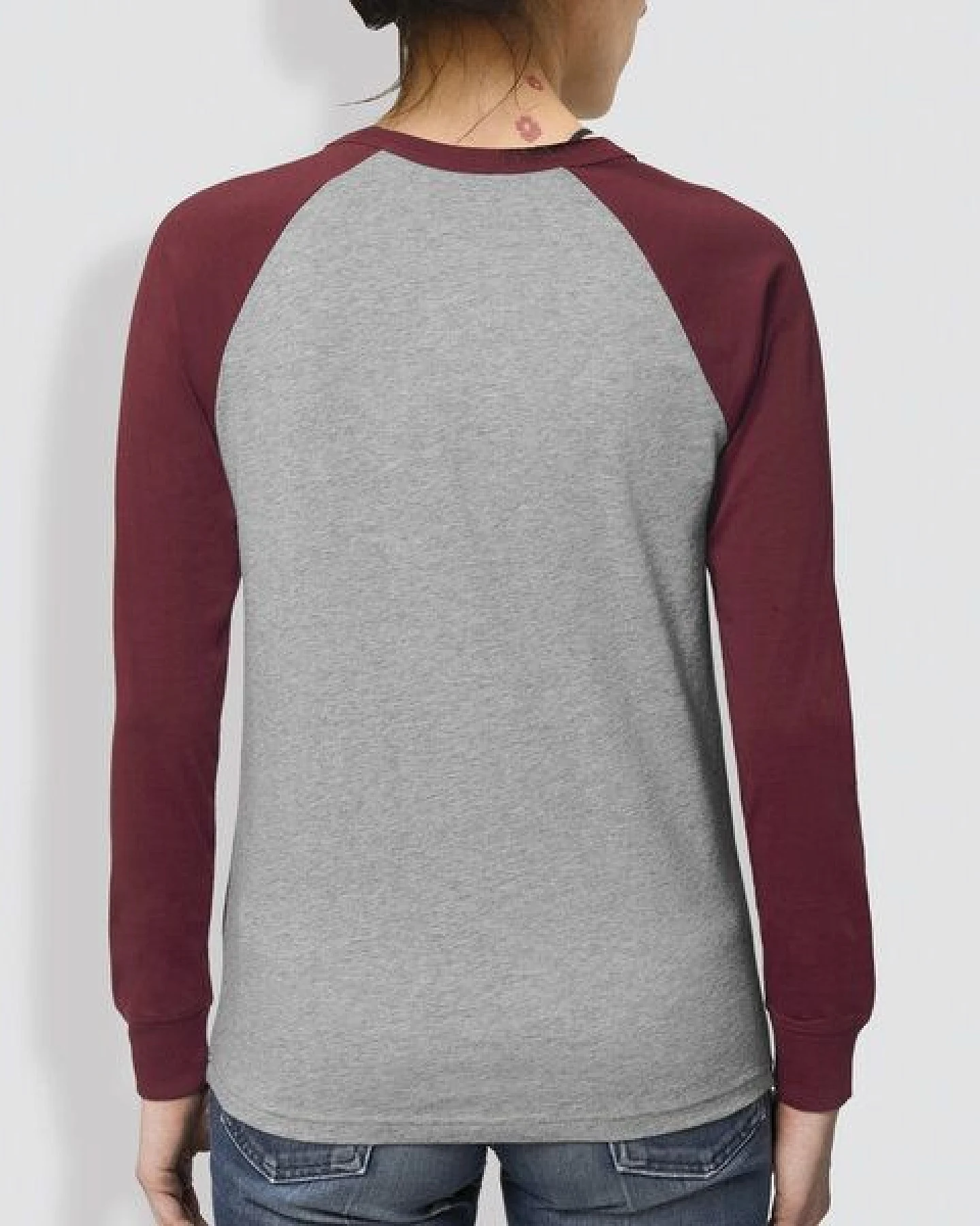 little kiwi Frauen Langarm-T-Shirt, "Fuchs", Heather Grey/Burgundy, Heather Grey/Navy – Ansicht 2