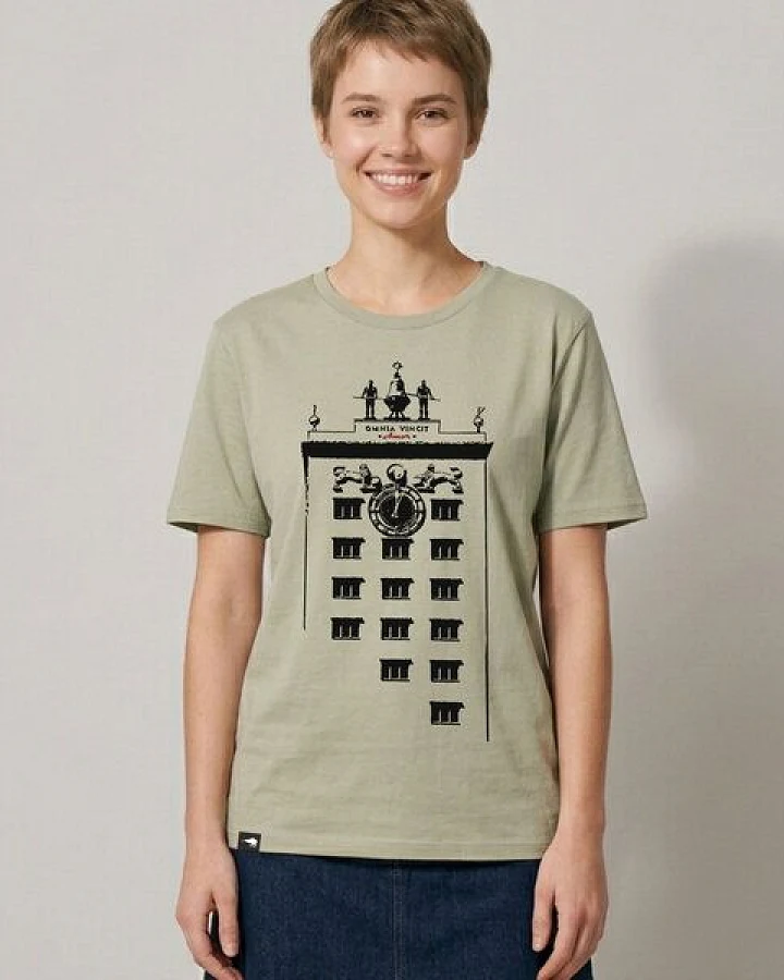 little kiwi Frauen T-Shirt, "Turmuhr", Stone, Roasted Orange