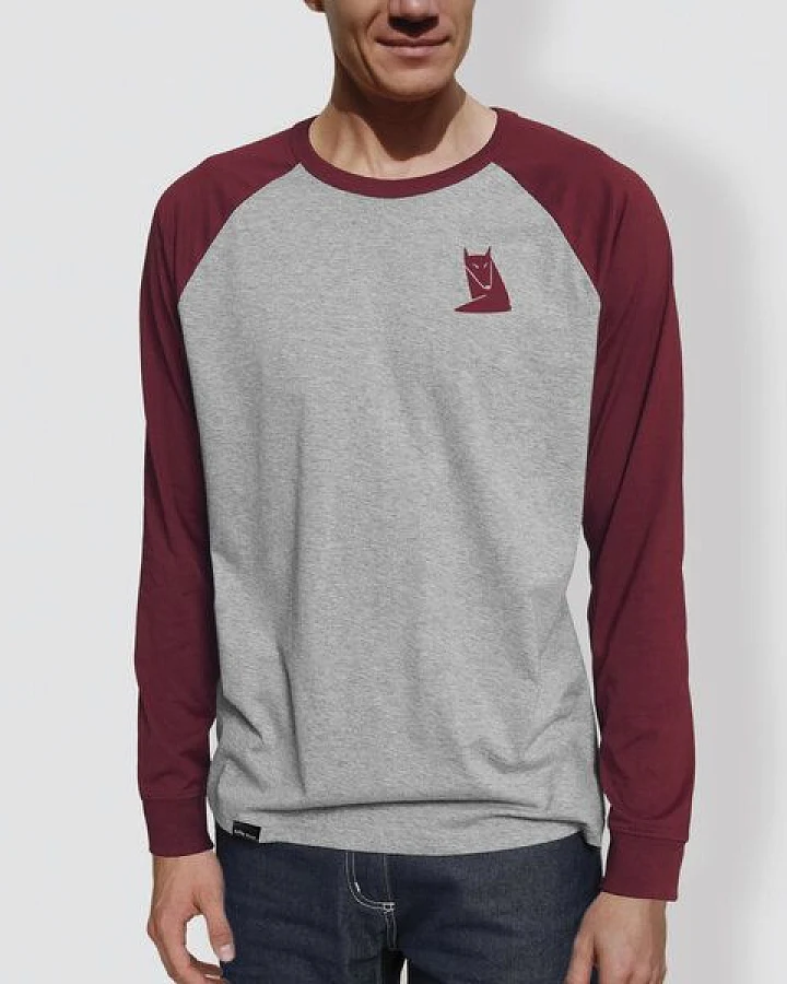 little kiwi Herren Langarm-T-Shirt, "Fuchs", Heather Grey/Burgundy, Heather Grey/Navy