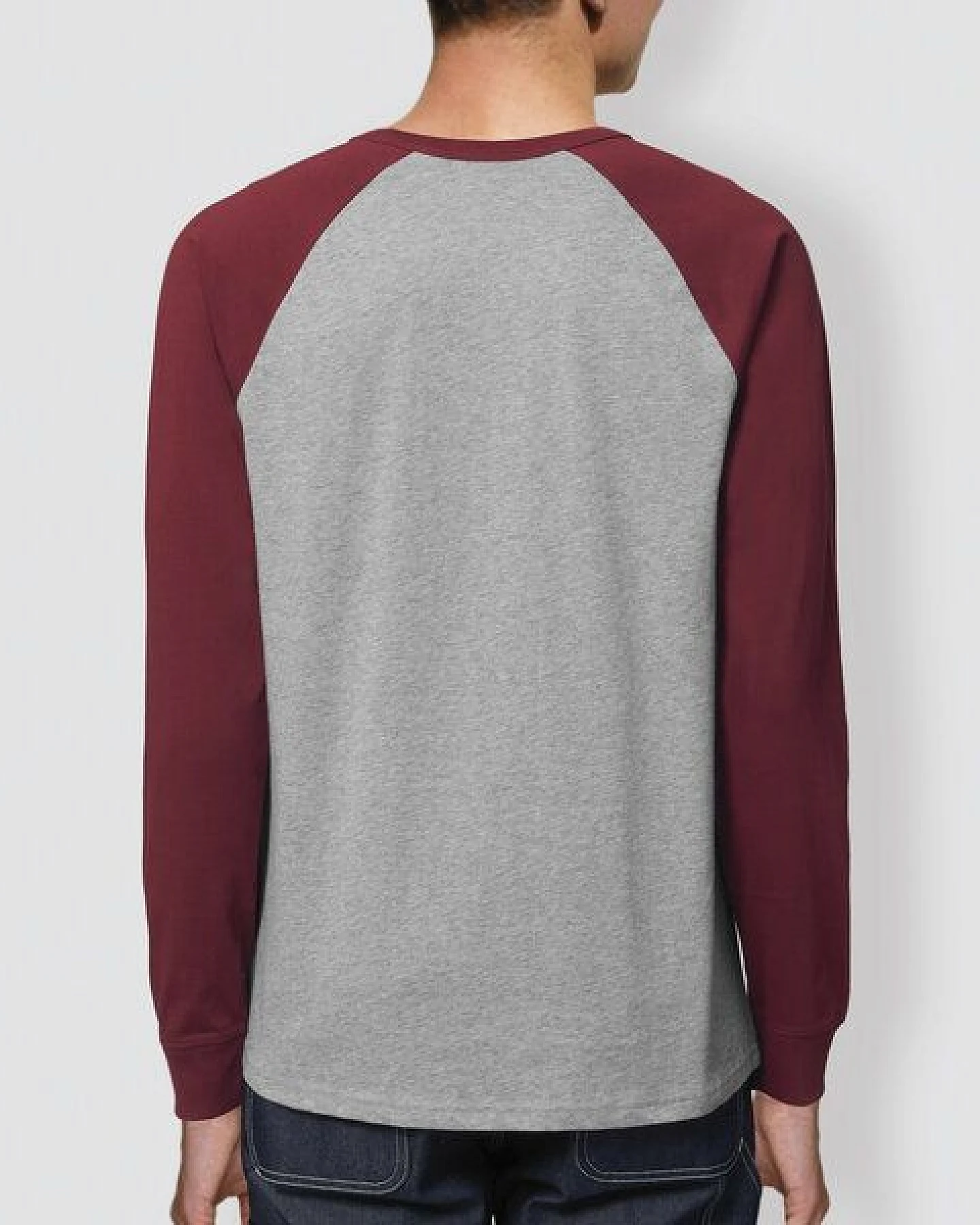 little kiwi Herren Langarm-T-Shirt, "Fuchs", Heather Grey/Burgundy, Heather Grey/Navy – Ansicht 2