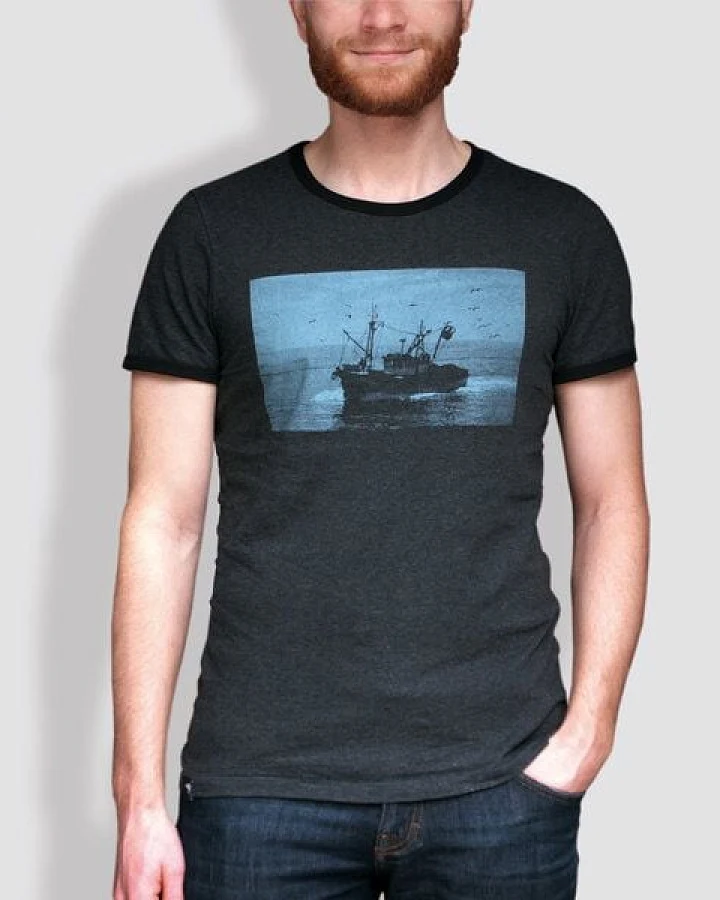 little kiwi Herren T-Shirt, "Kutter", Dark Heather Grey/Black