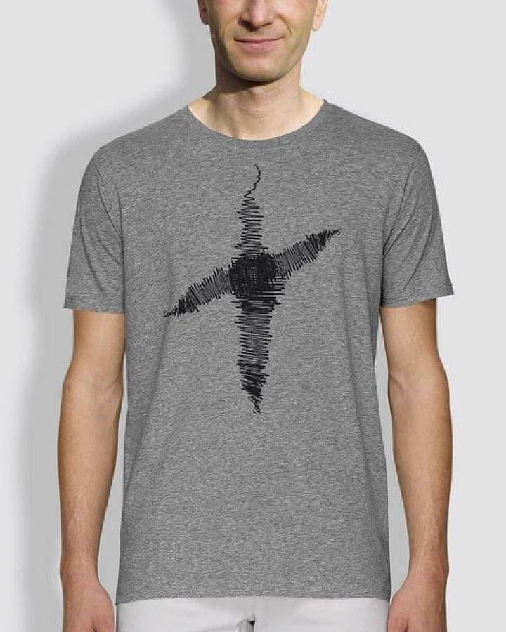 little kiwi Herren T-Shirt, "Linienkreuz", Grau