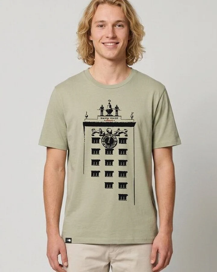 little kiwi Herren T-Shirt, "Turmuhr", Hay Yellow, Roasted Orange, Stone