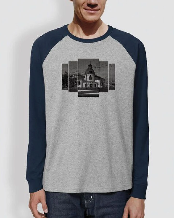 little kiwi Männer Langarm-T-Shirt, "Ballhaus", Heather Grey/Navy