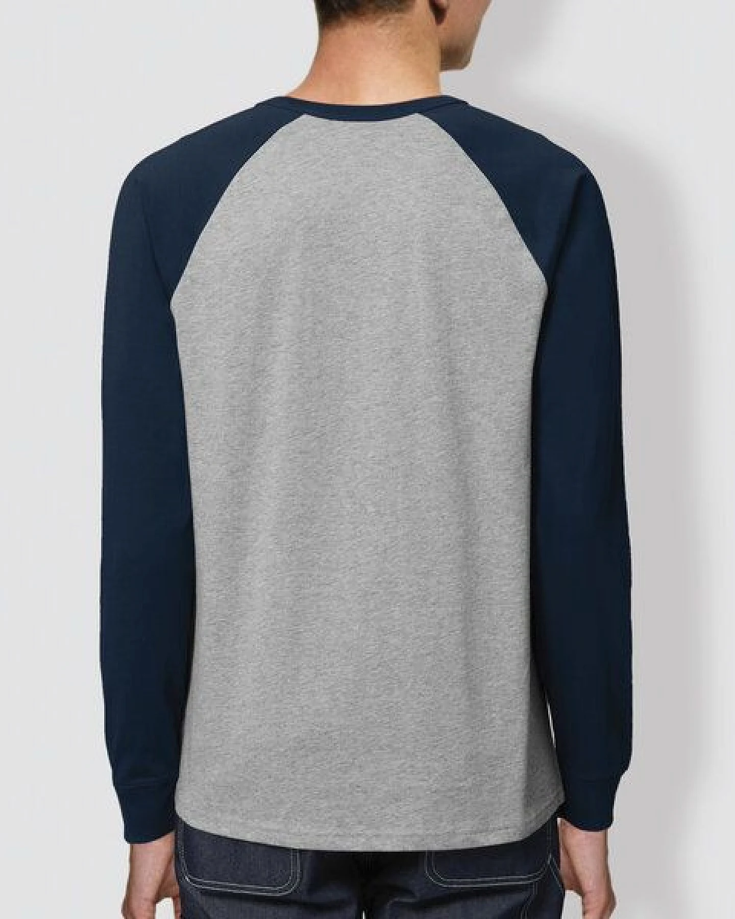 little kiwi Männer Langarm-T-Shirt, "Ballhaus", Heather Grey/Navy – Ansicht 3