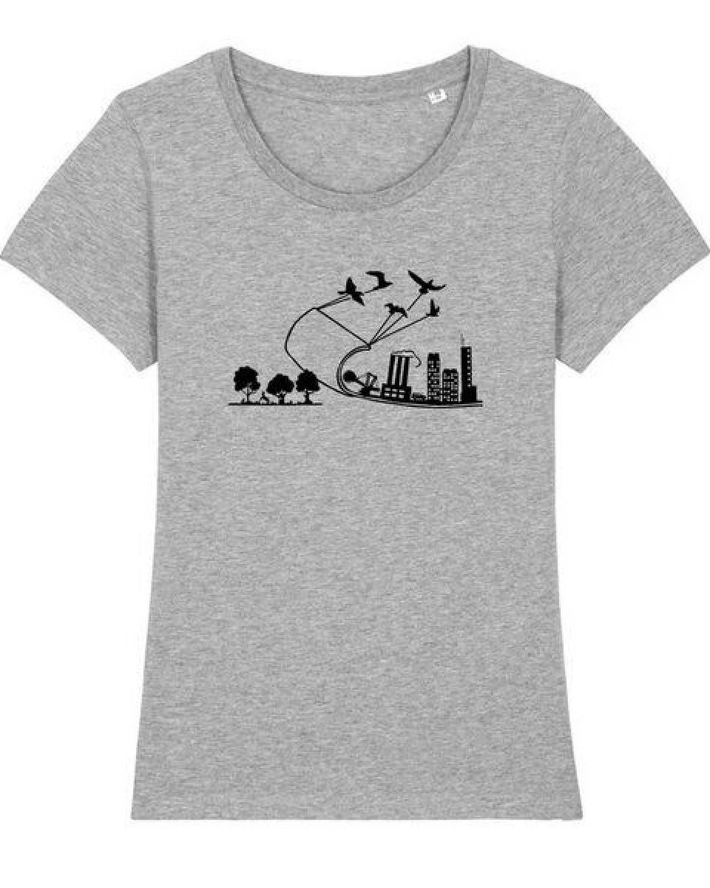 roots of compassion Wald T-Shirt bio & fair & vegan - taillierter Schnitt - Bäume, Natur, Vögel – Ansicht 2