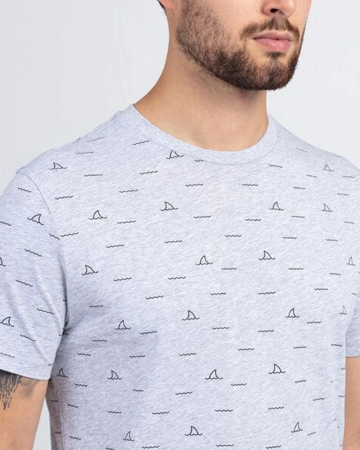 Lexi&Bö Shark Fin T-Shirt Herren grau melange – Ansicht 3