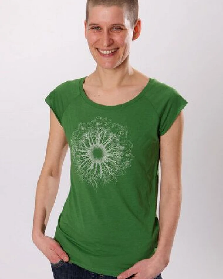 Life-Tree Bambus Shirt Fairwear für Damen "WoodenIris" in Denim Blue/Eggplant/Leaf Green