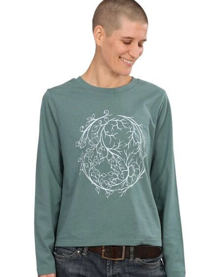Life-Tree Longsleeve aus Biobaumwolle Fairwear für Damen "YinYang" in Green Bay Grün