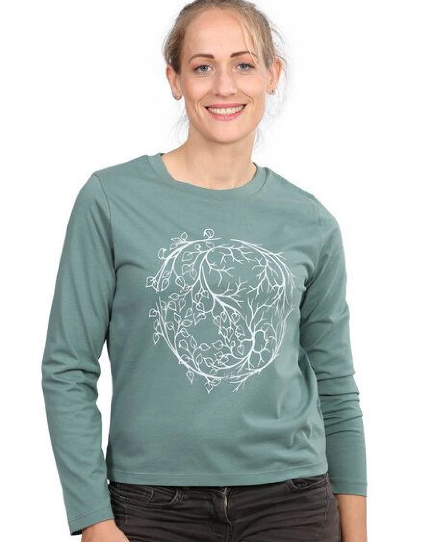 Life-Tree Longsleeve aus Biobaumwolle Fairwear für Damen "YinYang" in Green Bay Grün – Ansicht 2
