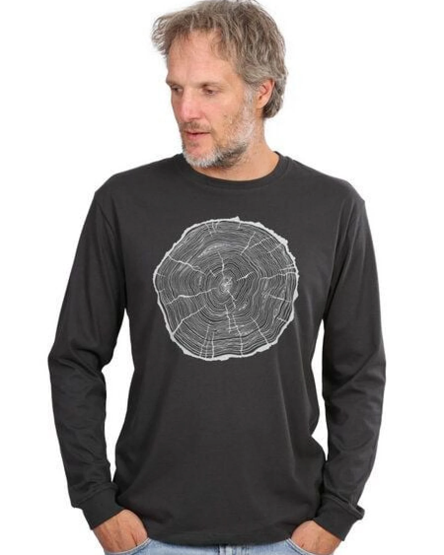 Life-Tree Longsleeve aus Biobaumwolle Fairwear für Herren "BigSlice" in Faded Black – Ansicht 3