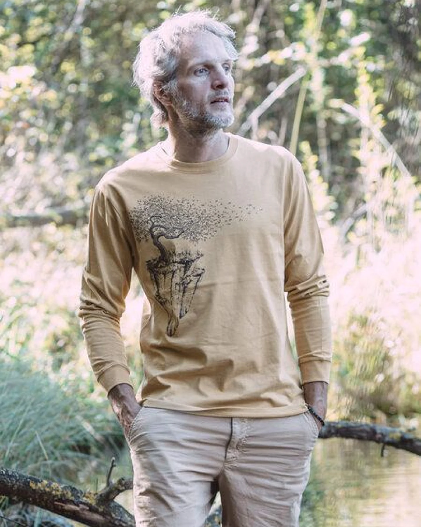 Life-Tree Longsleeve aus Biobaumwolle Fairwear für Herren "Maple Island" in Faded Yellow – Ansicht 2
