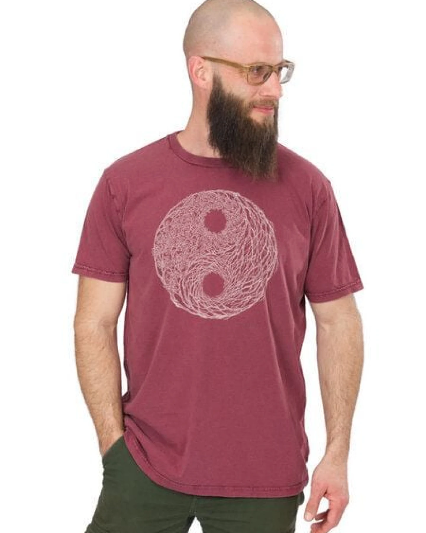 Life-Tree Organic Fairwear Shirt Men Stone Washed Red "YinYang" – Ansicht 2