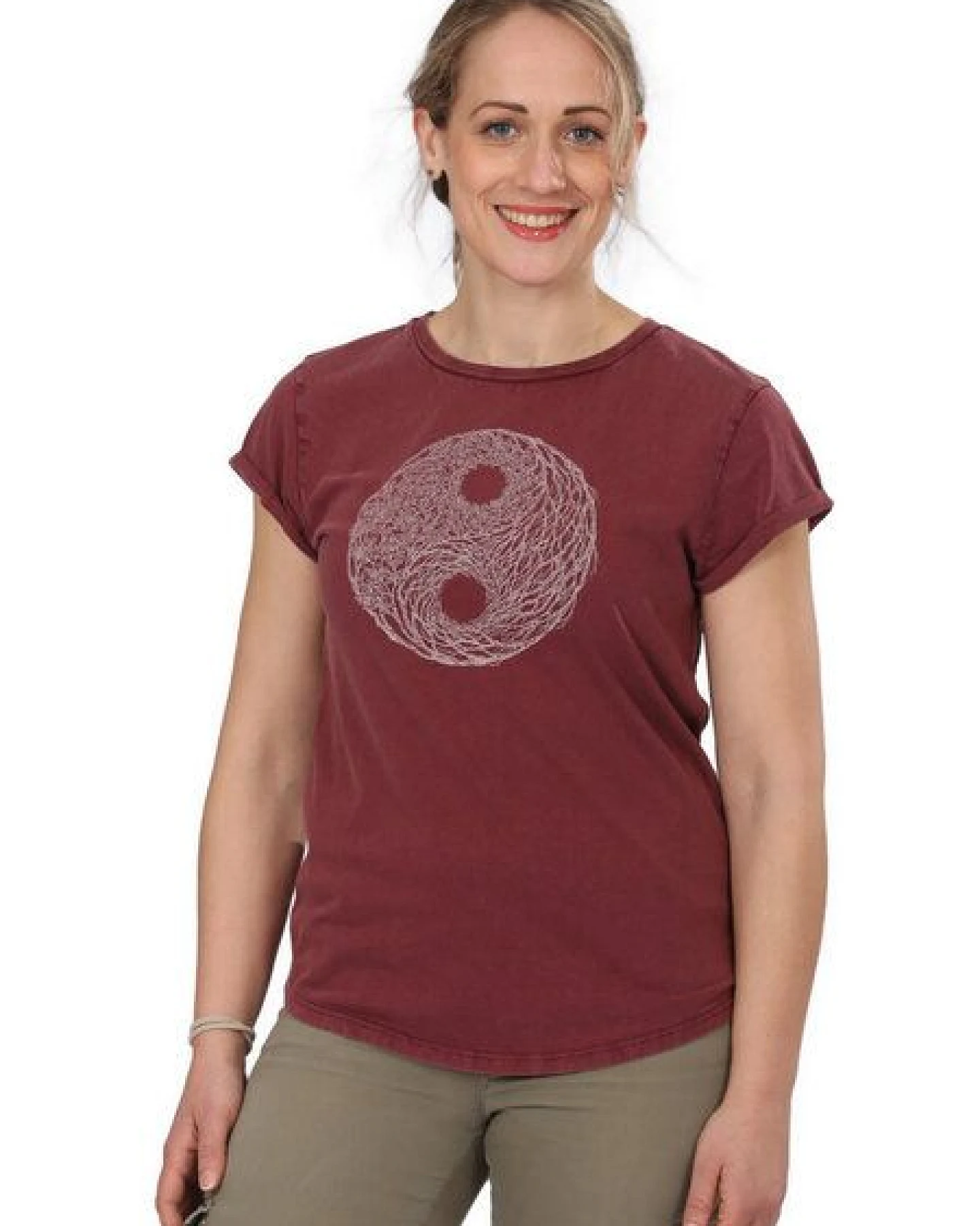 Life-Tree Organic Fairwear Shirt Women "YinYang" in Washed Black/Red – Ansicht 3