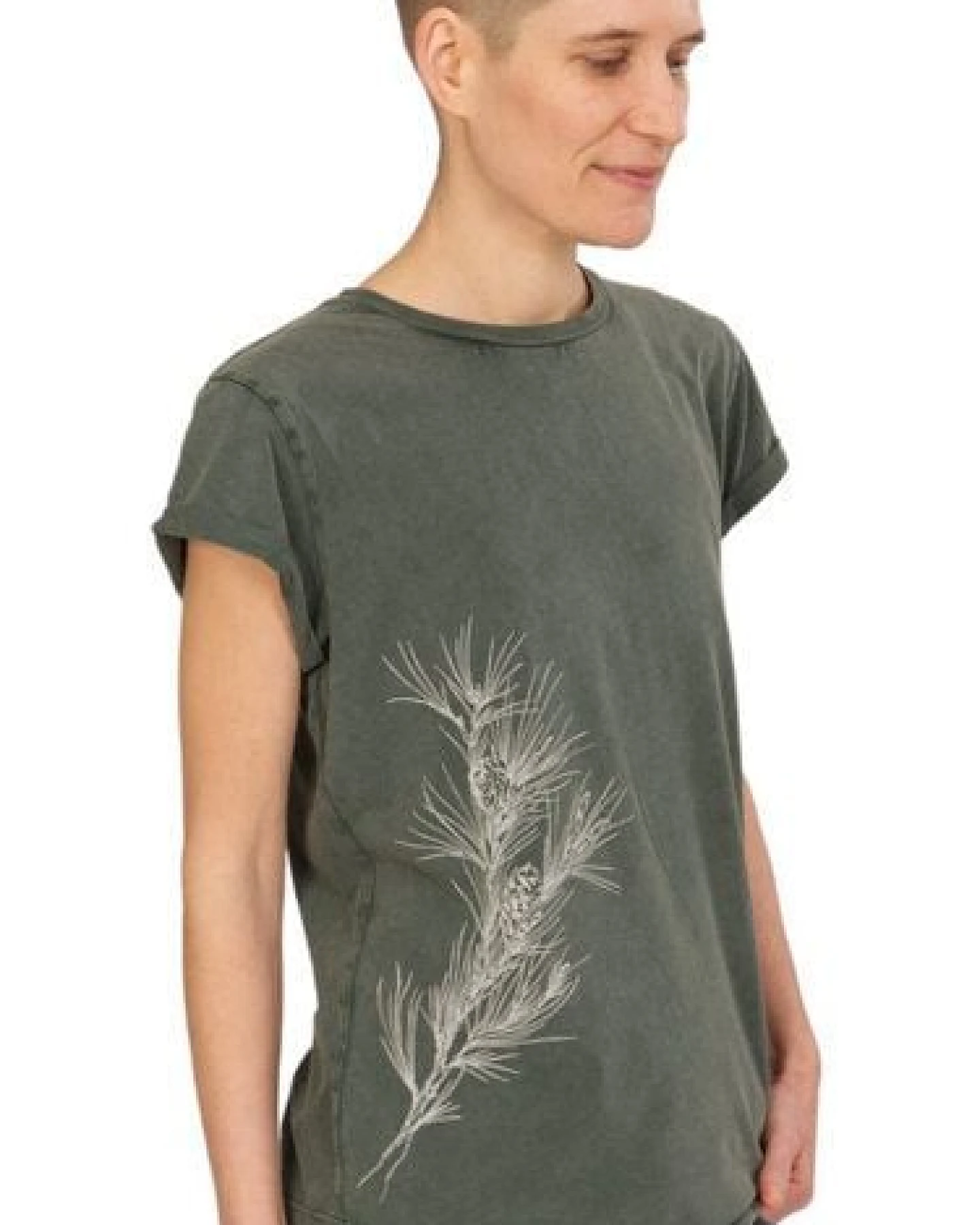 Life-Tree Organic Fairwear Shirt Women Washed Green Pine Branch – Ansicht 3