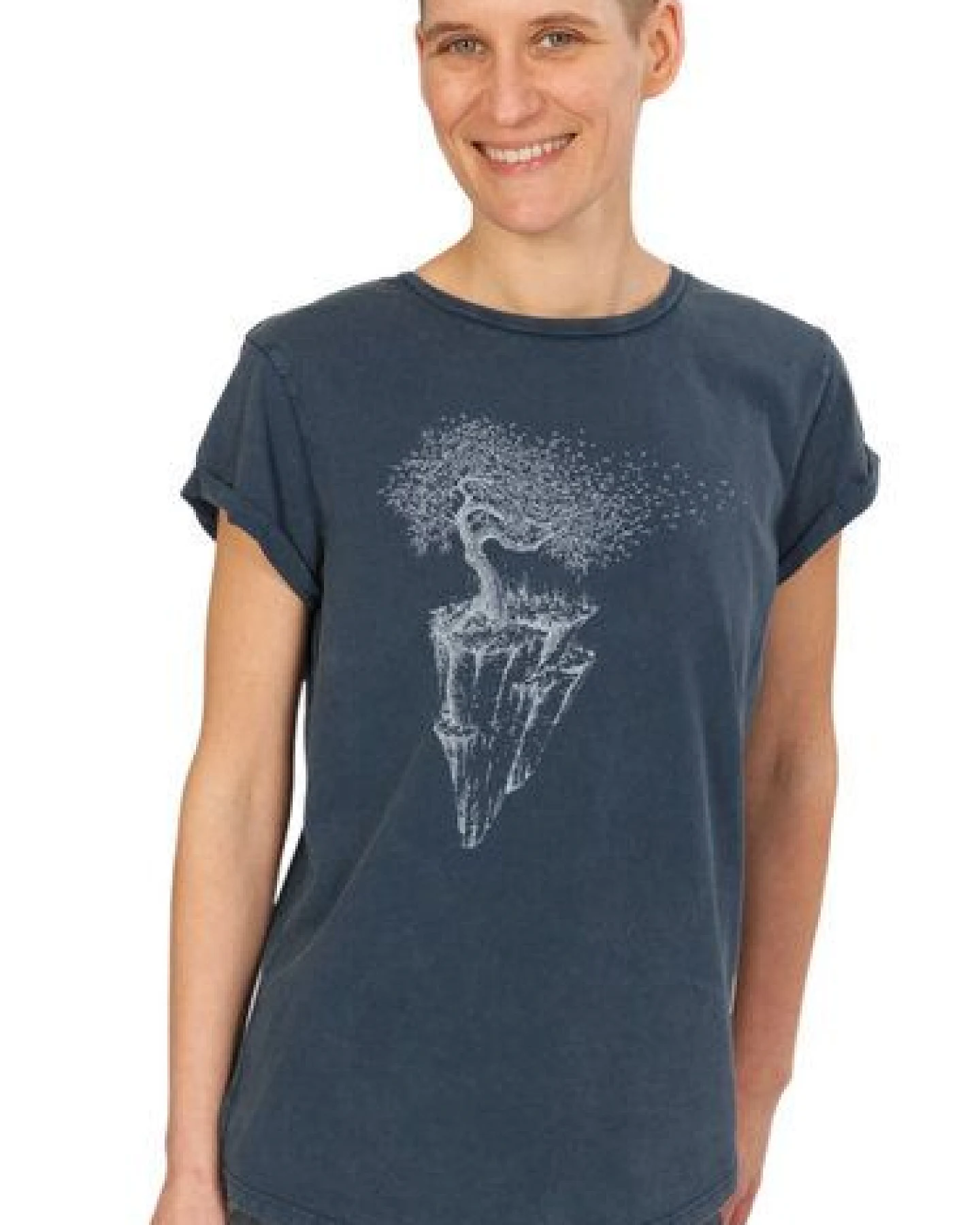 Life-Tree Shirt aus Biobaumwolle Fairwear für Damen "Maple Island" in Washed Green/Washed Blue/Washed Red – Ansicht 3