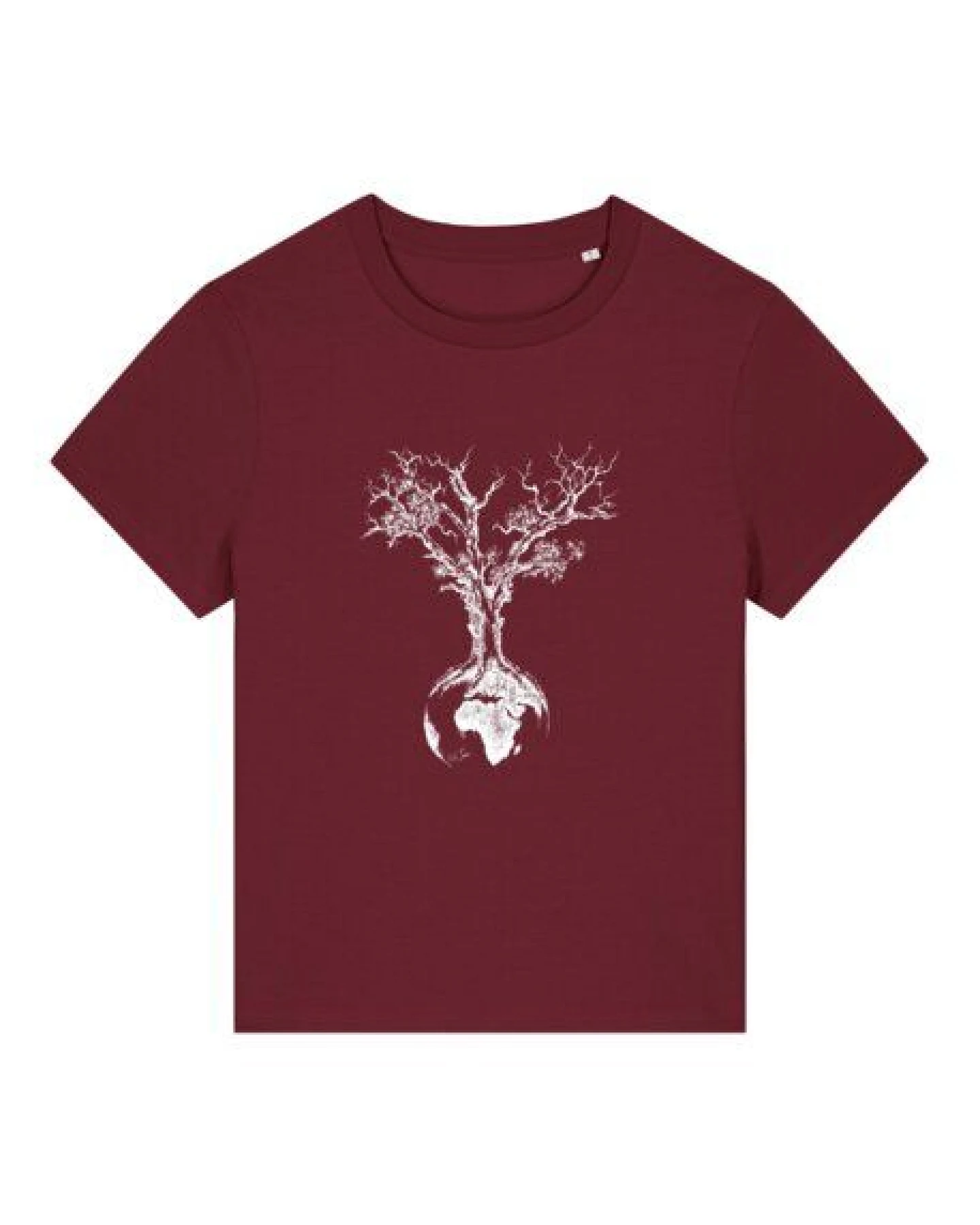 Life-Tree Shirt aus Biobaumwolle Fairwear für Damen "Weltenbaum" in Burgundy Rot/Natural Weiß – Ansicht 4