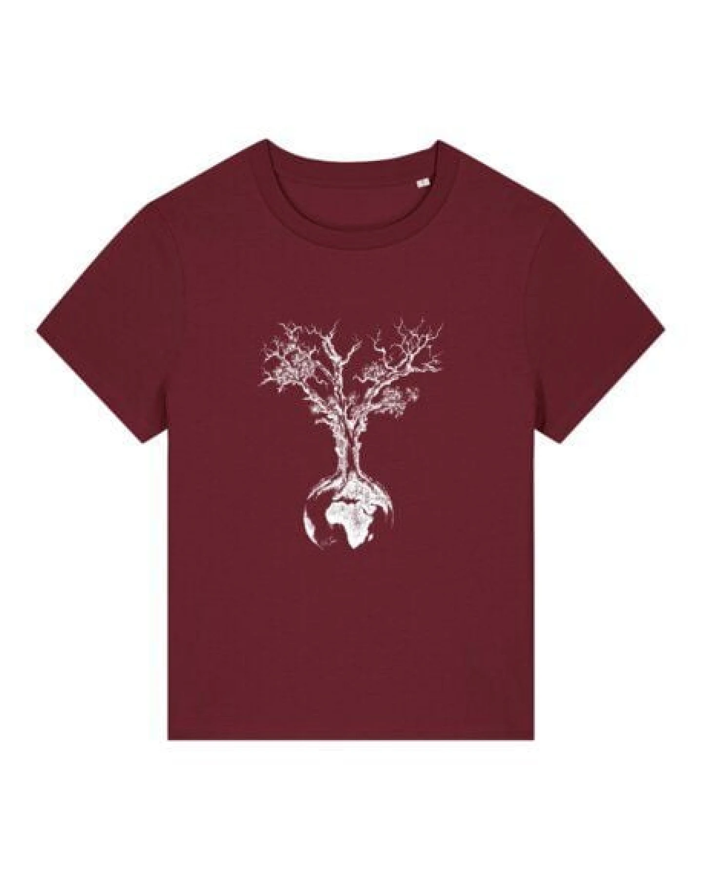Life-Tree Shirt aus Biobaumwolle Fairwear für Damen "Weltenbaum" in Burgundy Rot/Natural Weiß – Ansicht 4
