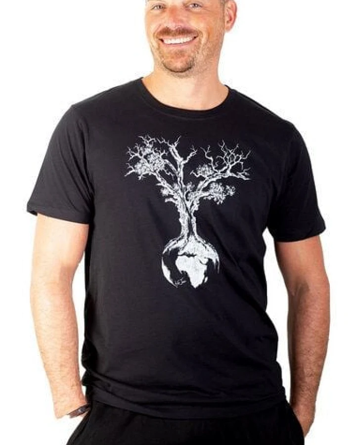 Life-Tree Shirt aus Biobaumwolle Fairwear für Herren "Weltenbaum" in Washed Green/Black/White