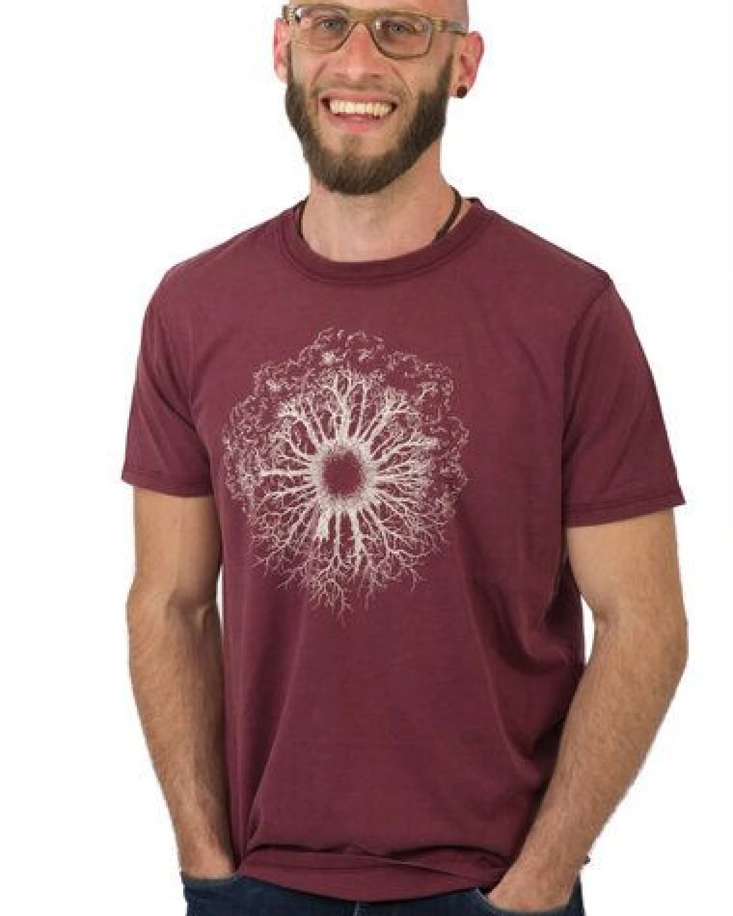 Life-Tree Shirt aus Biobaumwolle Fairwear für Herren "WoodenIris" in Washed Red/Green – Ansicht 3