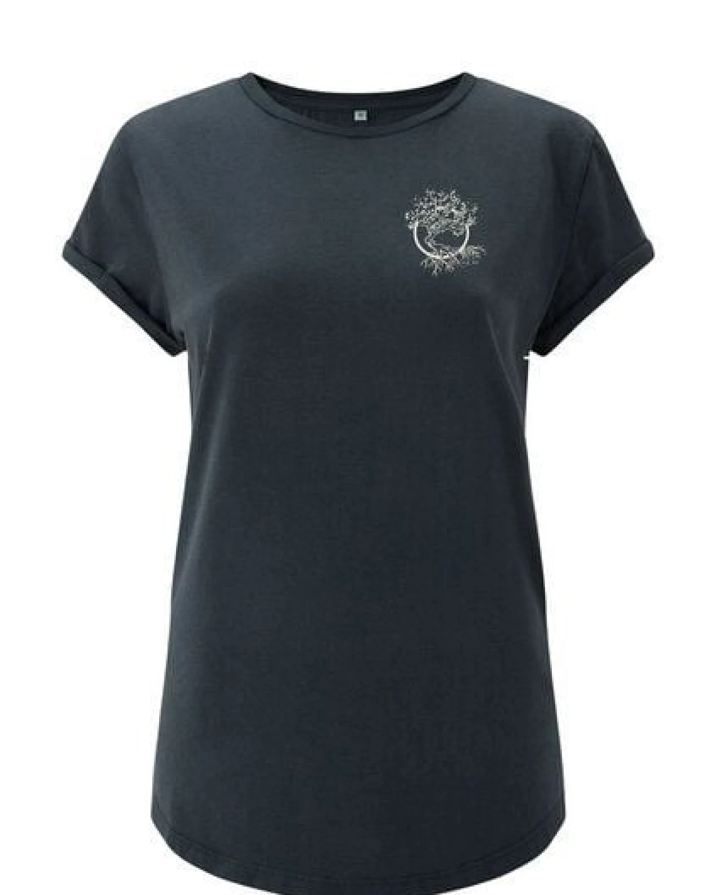 Life-Tree Shirt aus Biobaumwolle mit Brustmotiv für Damen "Olive" Stone Washed Green/Red/Blue – Ansicht 3