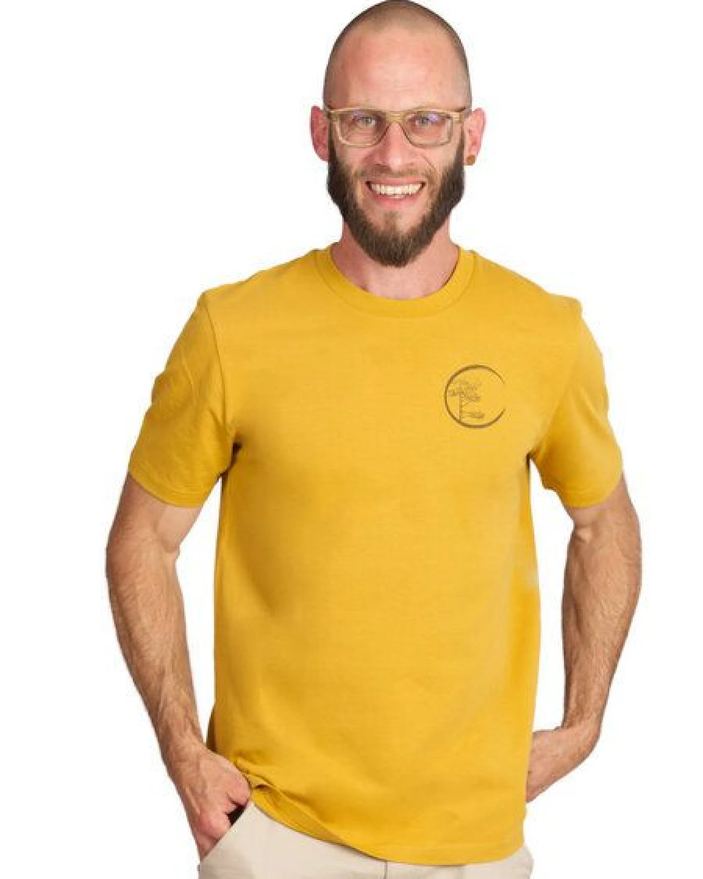 Life-Tree Shirt aus Biobaumwolle mit Brustmotiv für Herren "Circle" Burgundy / Ocre / Desert Dust beige – Ansicht 3