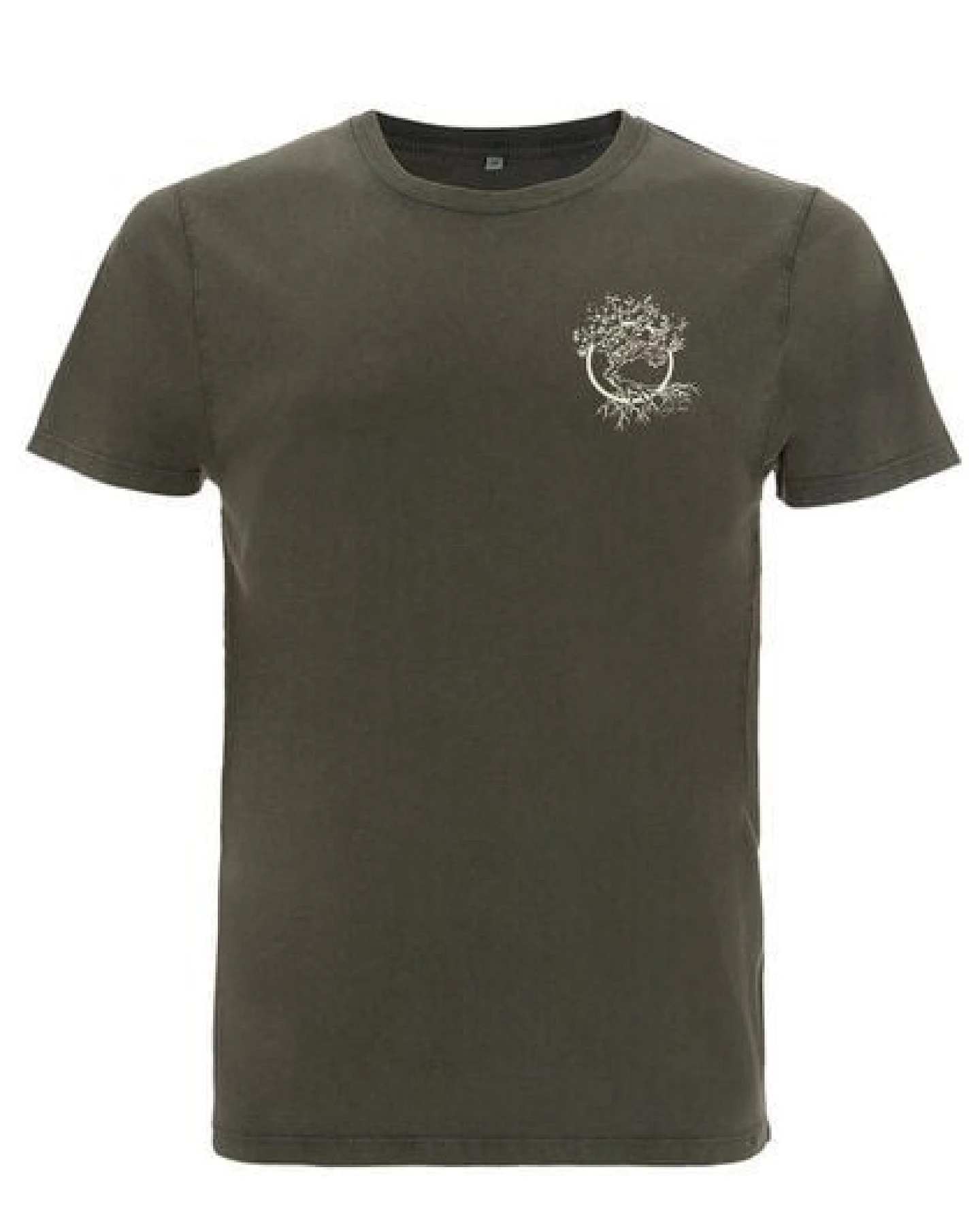 Life-Tree Shirt aus Biobaumwolle mit Brustmotiv für Herren "Olive" Stone Washed Green/Red/Blue – Ansicht 3