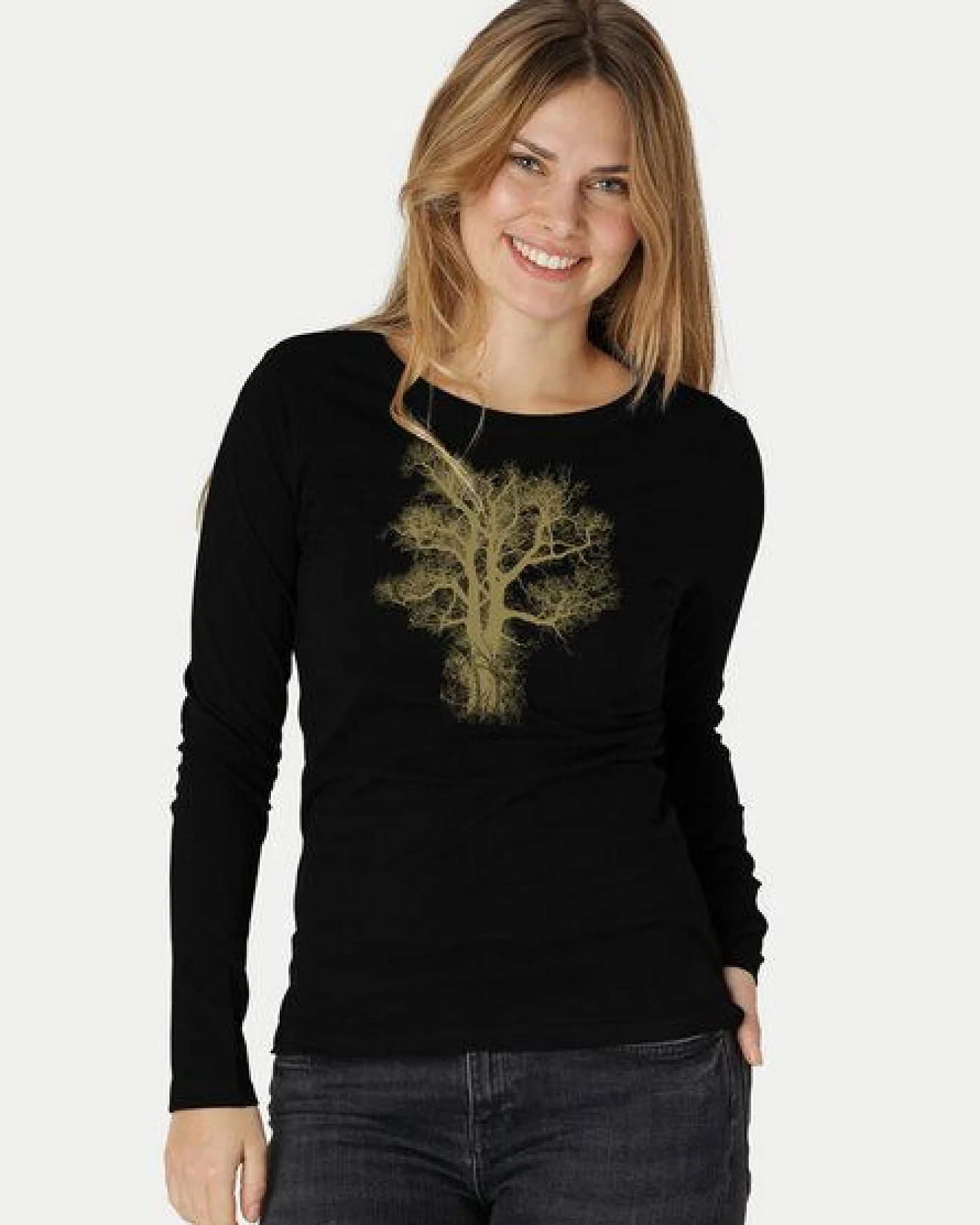 Peaces.bio - handbedruckte Biomode Bio-Damen-Langarmshirt Chestnut – Ansicht 3