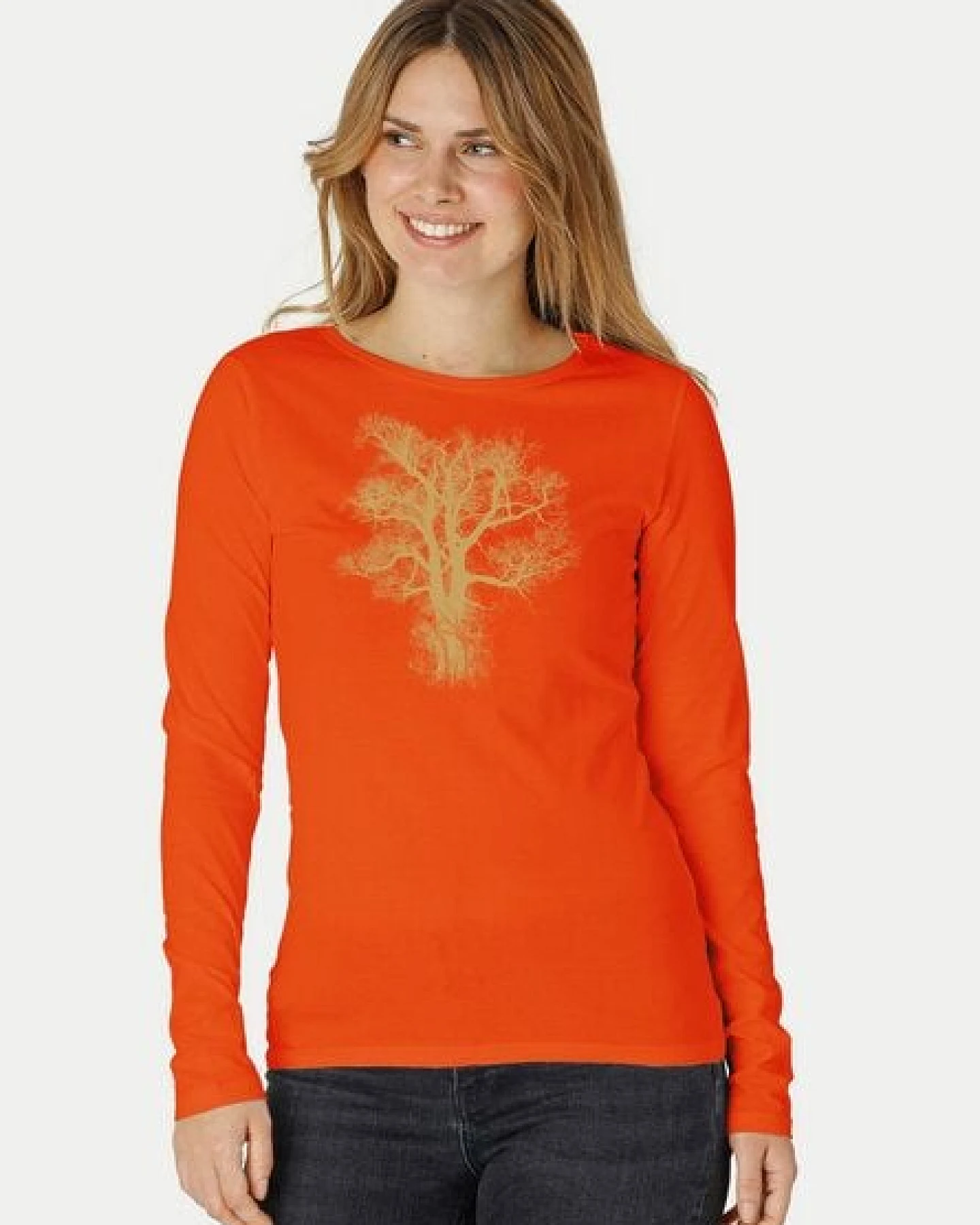 Peaces.bio - handbedruckte Biomode Bio-Damen-Langarmshirt Chestnut – Ansicht 3