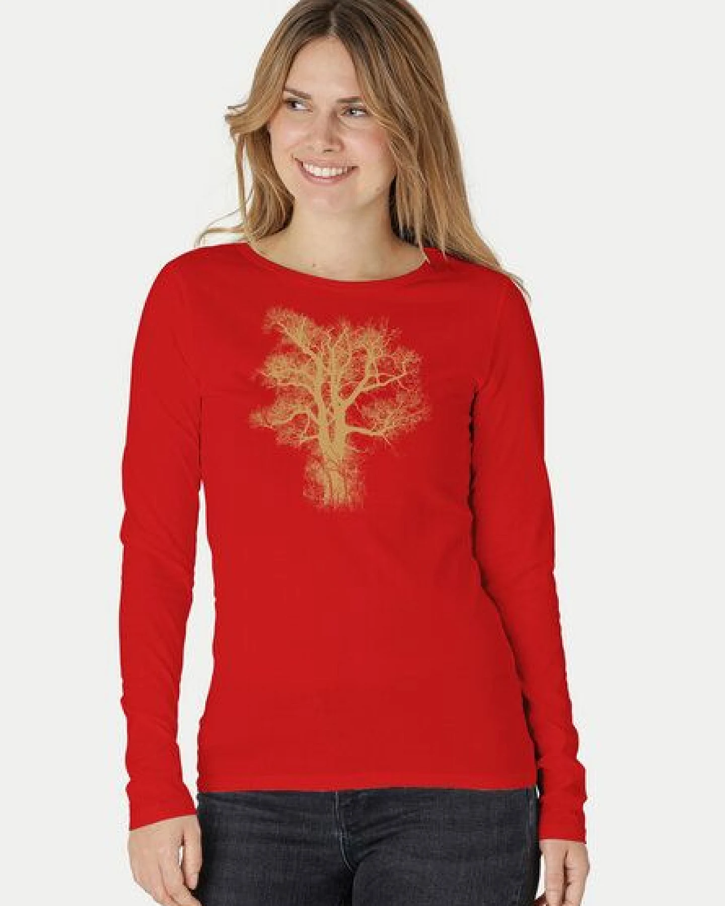 Peaces.bio - handbedruckte Biomode Bio-Damen-Langarmshirt Chestnut – Ansicht 3
