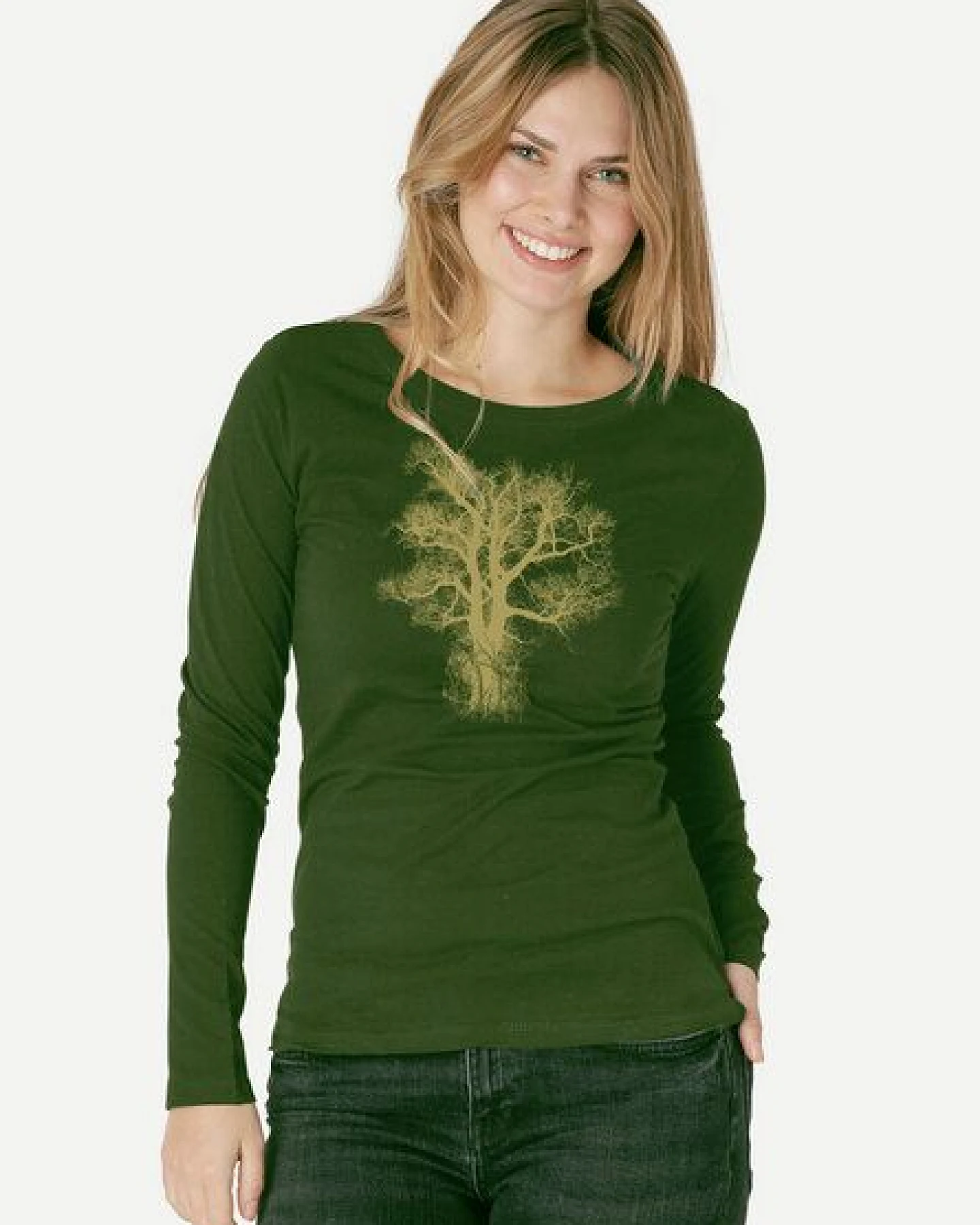 Peaces.bio - handbedruckte Biomode Bio-Damen-Langarmshirt Chestnut – Ansicht 3