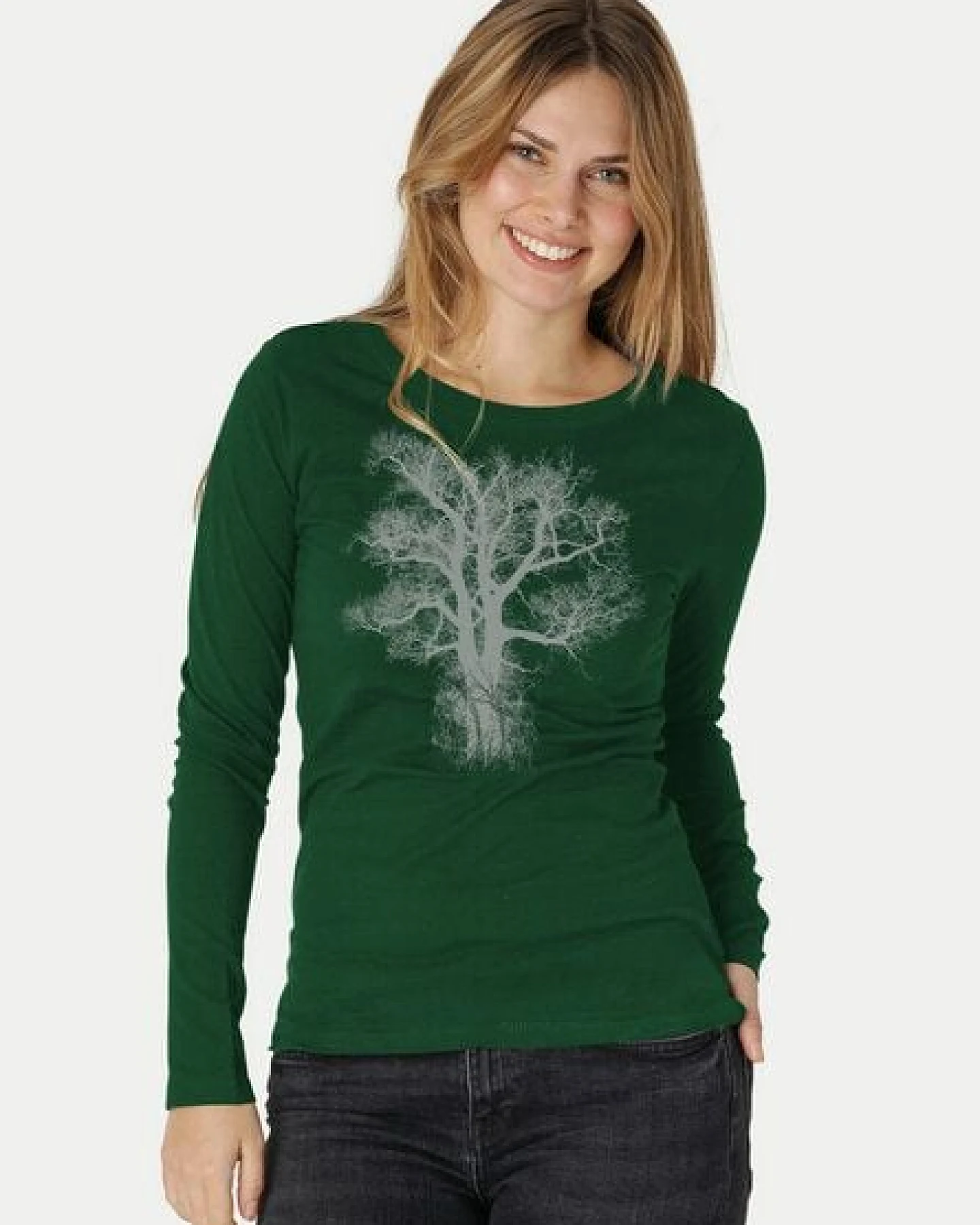 Peaces.bio - handbedruckte Biomode Bio-Damen-Langarmshirt Chestnut – Ansicht 3