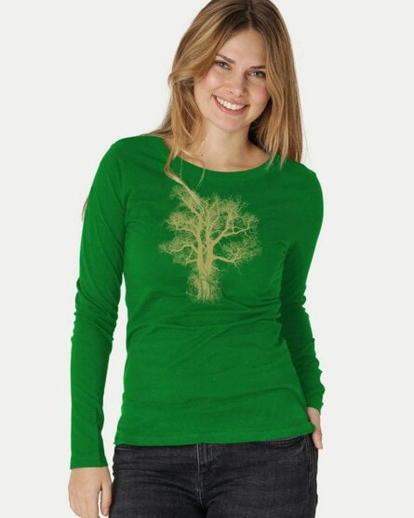 Peaces.bio - handbedruckte Biomode Bio-Damen-Langarmshirt Chestnut – Ansicht 3