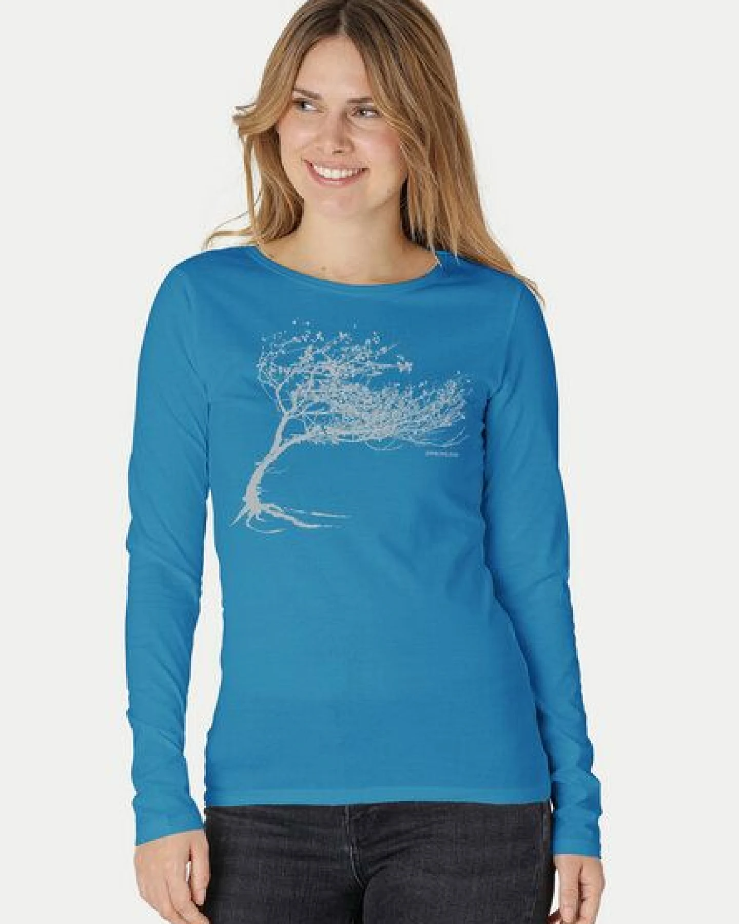 Peaces.bio - handbedruckte Biomode Bio-Damen-Langarmshirt Windy Tree – Ansicht 3