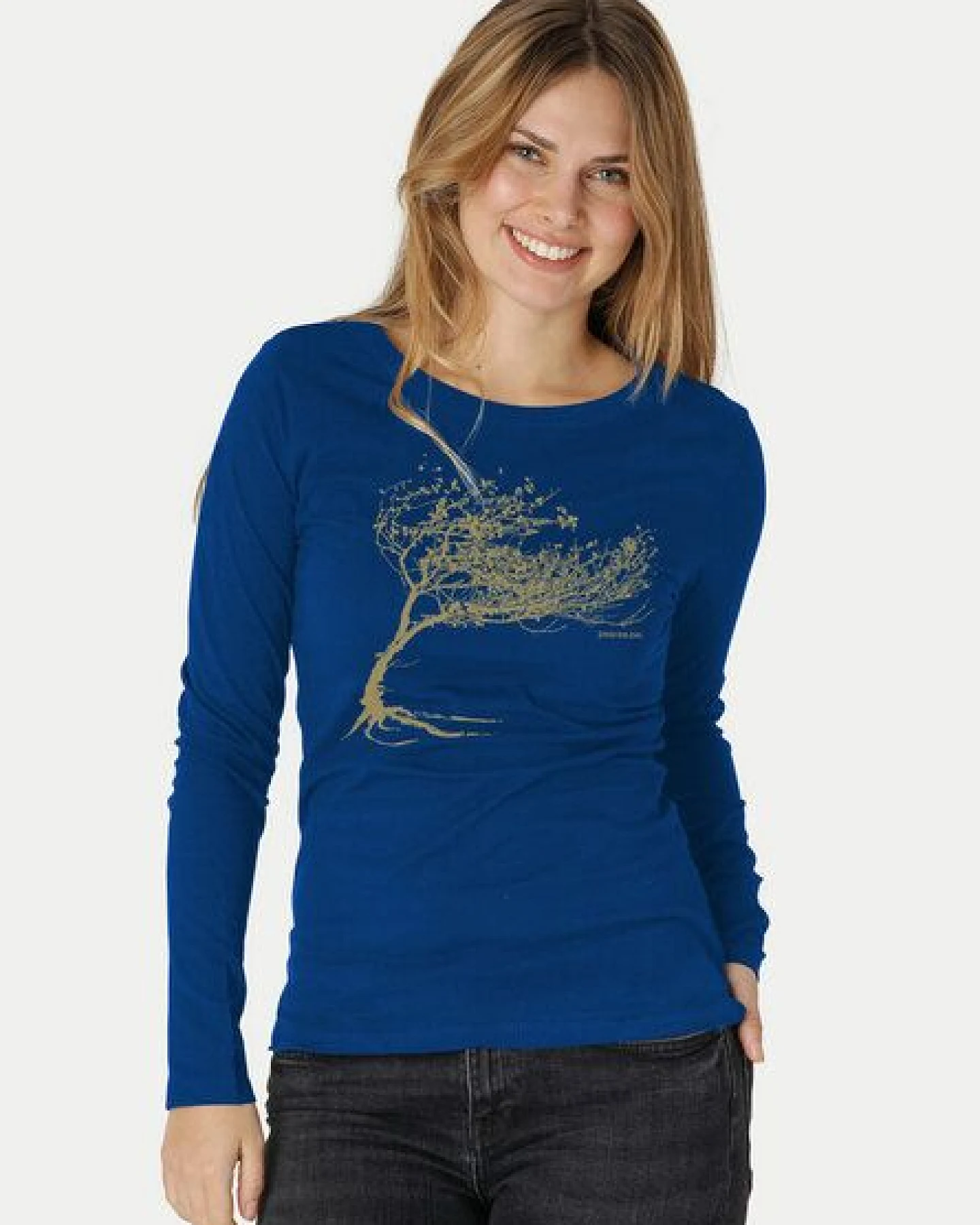 Peaces.bio - handbedruckte Biomode Bio-Damen-Langarmshirt Windy Tree – Ansicht 2