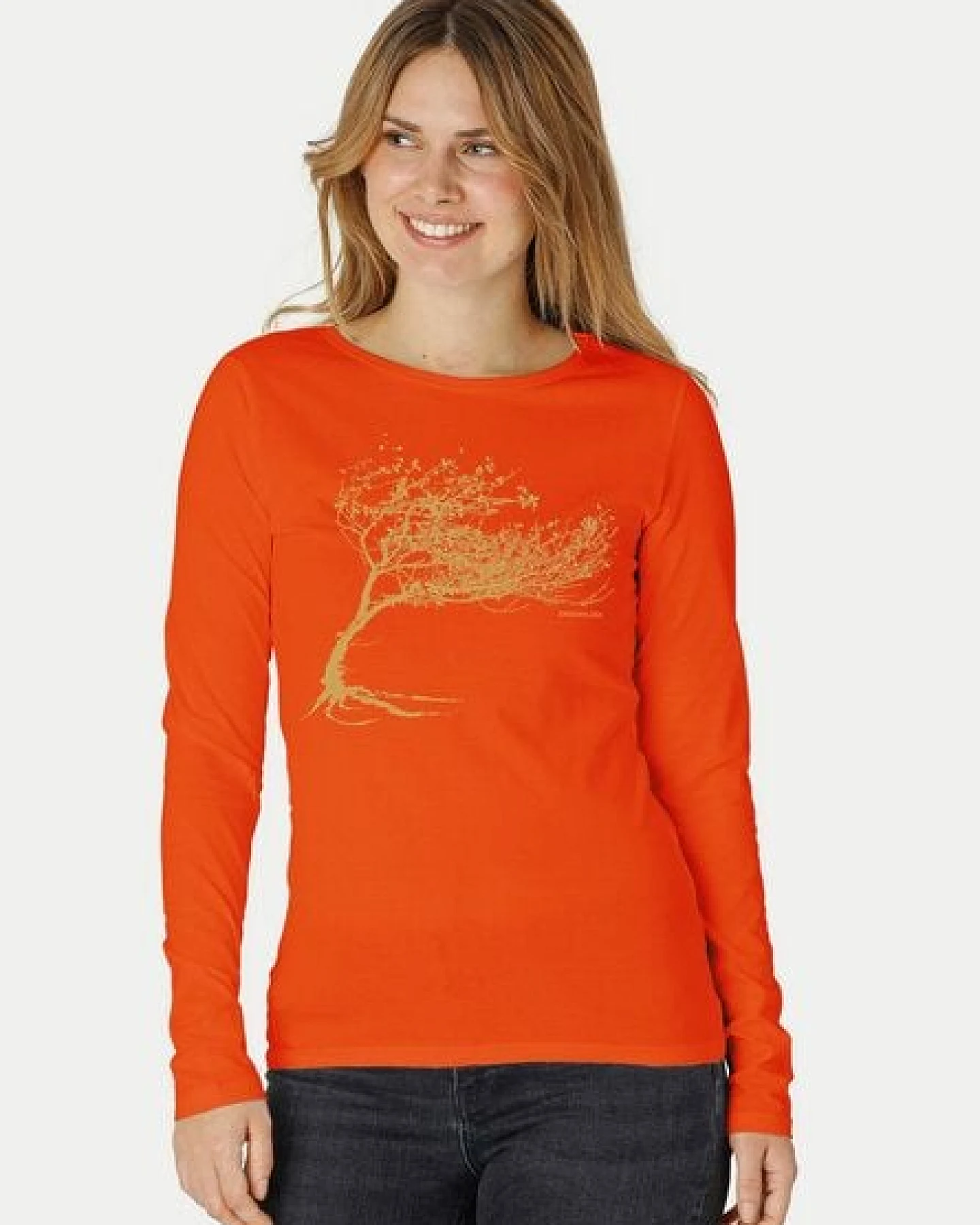 Peaces.bio - handbedruckte Biomode Bio-Damen-Langarmshirt Windy Tree – Ansicht 3