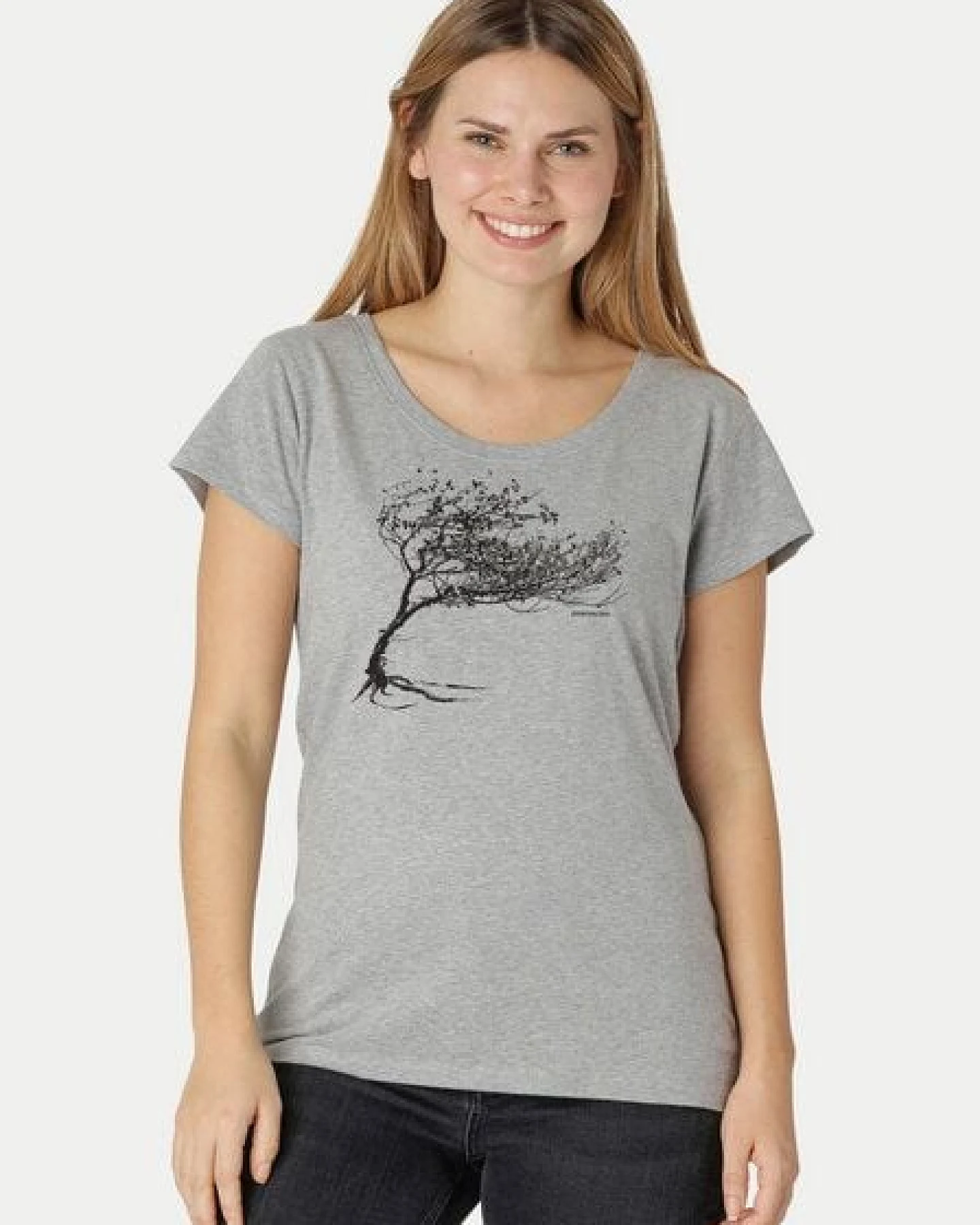 Peaces.bio - handbedruckte Biomode Bio-Damen-Loosefit-T-Shirt Windy Tree – Ansicht 2