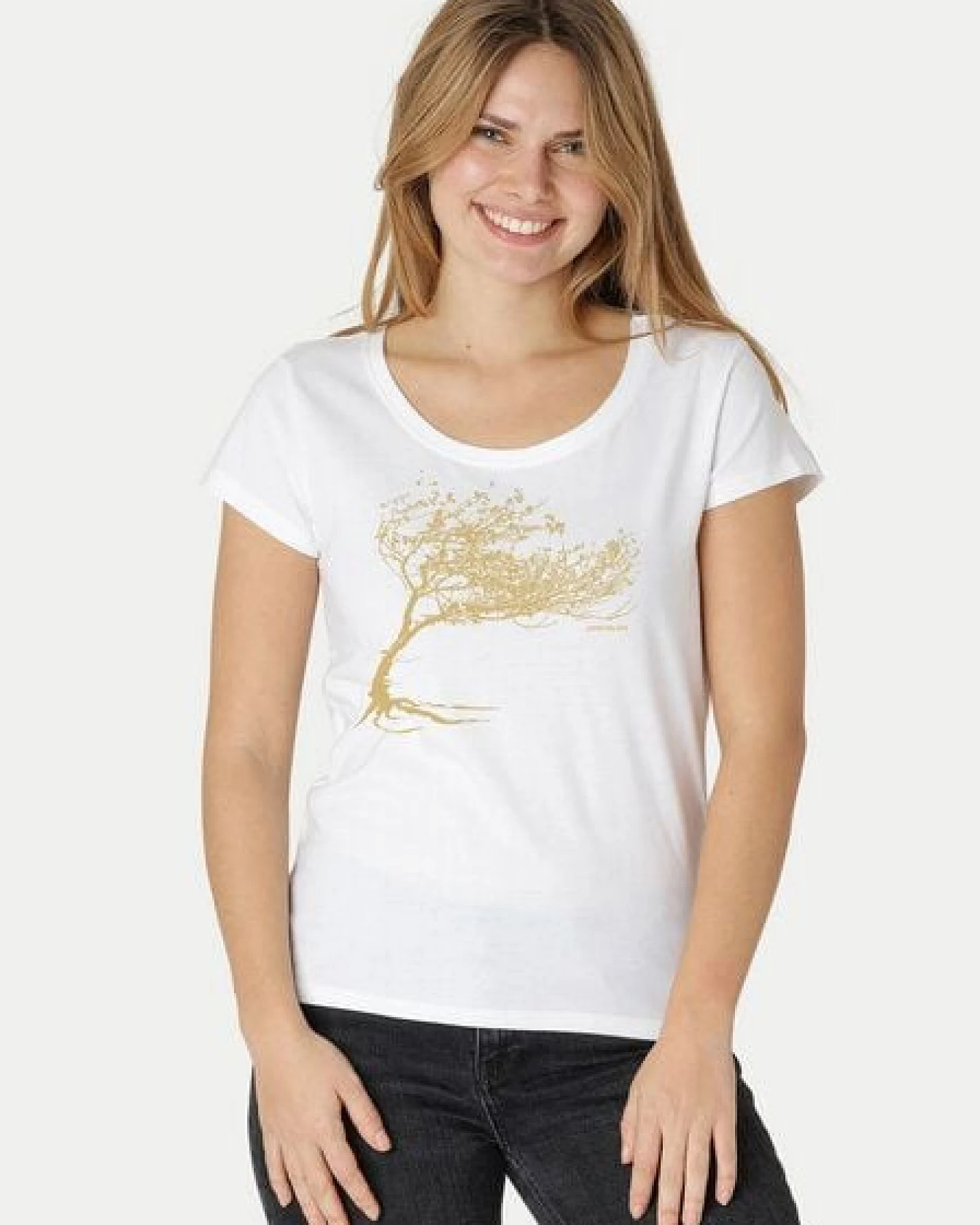 Peaces.bio - handbedruckte Biomode Bio-Damen-Loosefit-T-Shirt Windy Tree – Ansicht 2