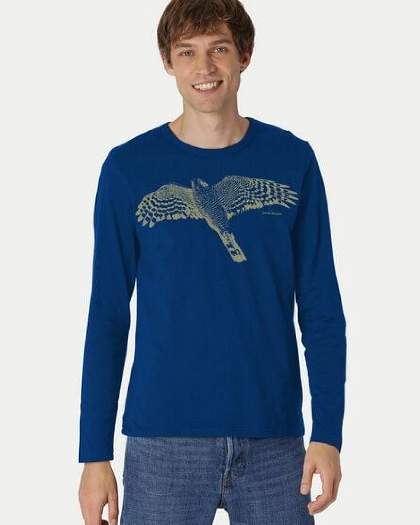 Peaces.bio - handbedruckte Biomode Bio-Herren-Langarmshirt "Sperber" – Ansicht 2