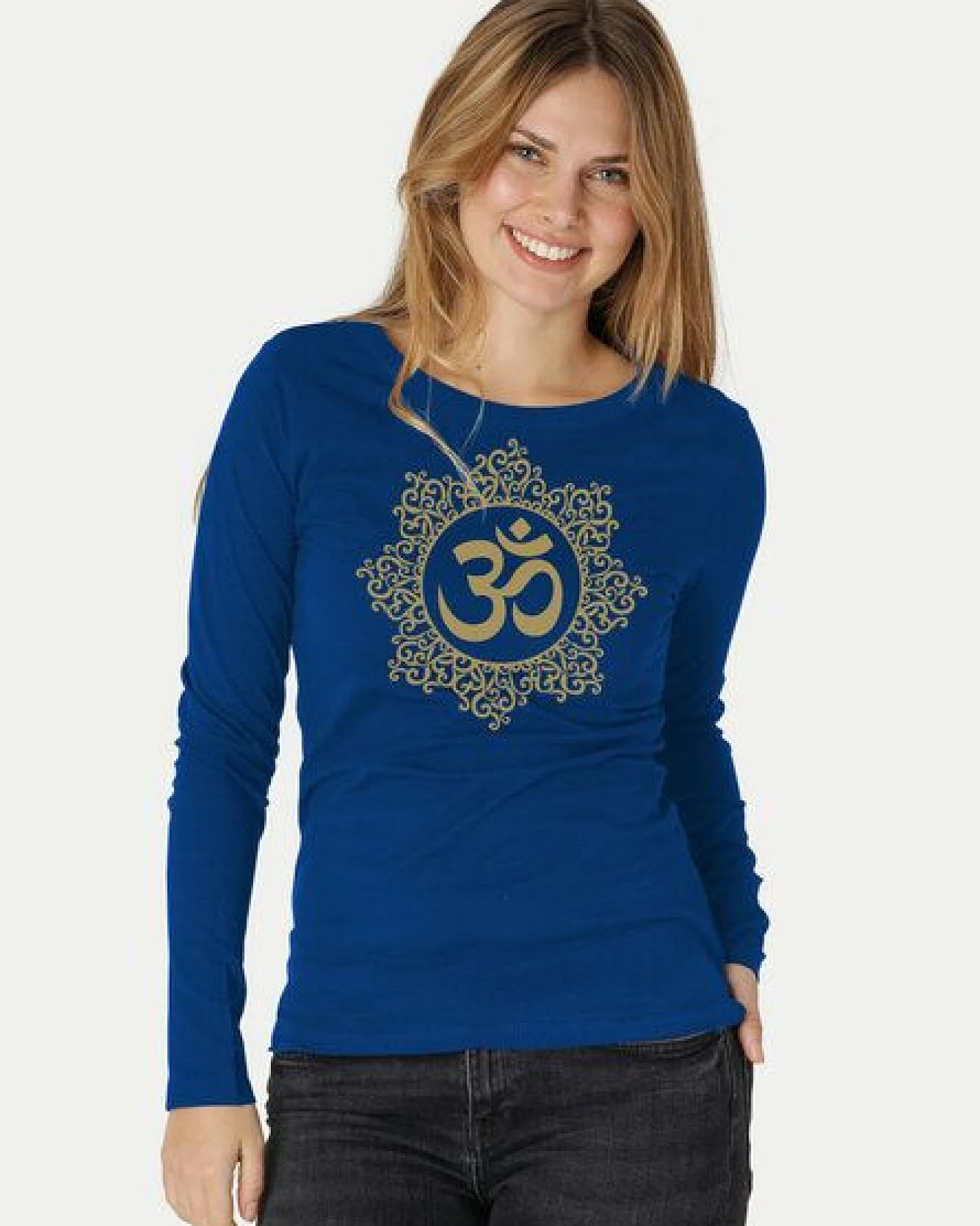 Peaces.bio - handbedruckte Biomode Bio-Damen-Langarmshirt classic OHM – Ansicht 2