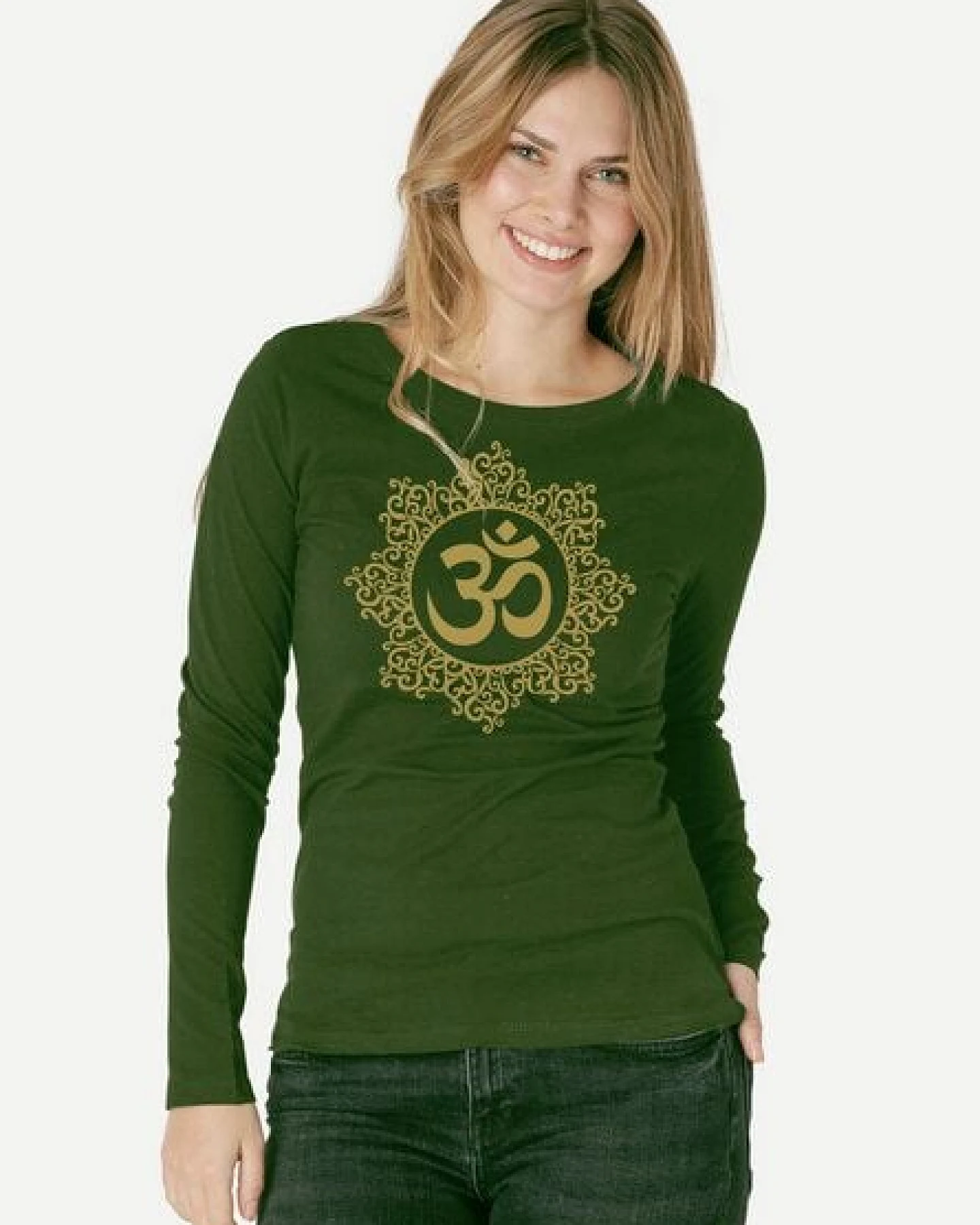 Peaces.bio - handbedruckte Biomode Bio-Damen-Langarmshirt classic OHM – Ansicht 3