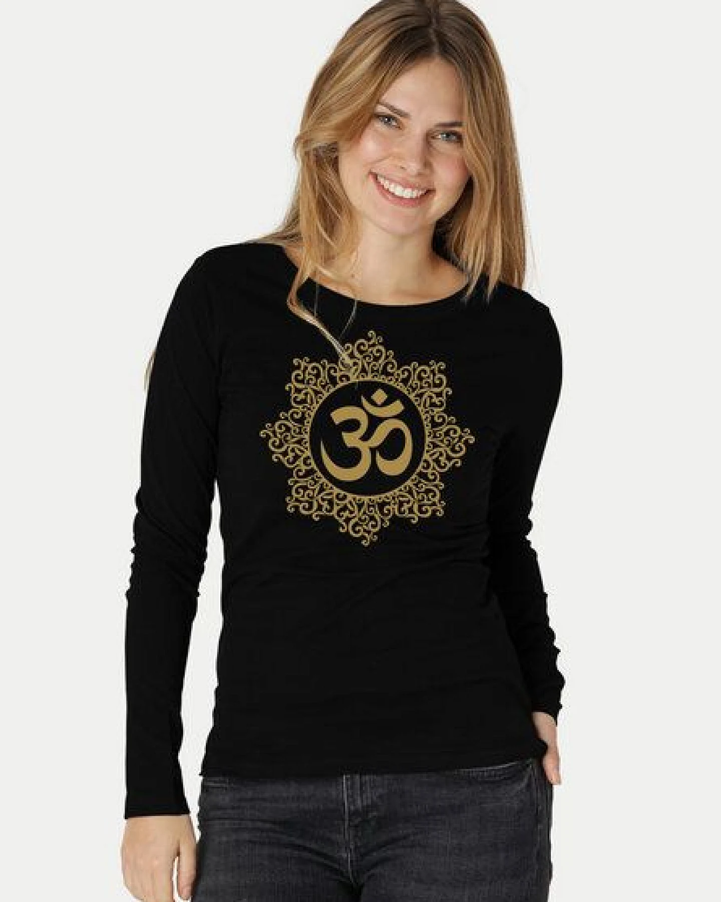 Peaces.bio - handbedruckte Biomode Bio-Damen-Langarmshirt classic OHM – Ansicht 2