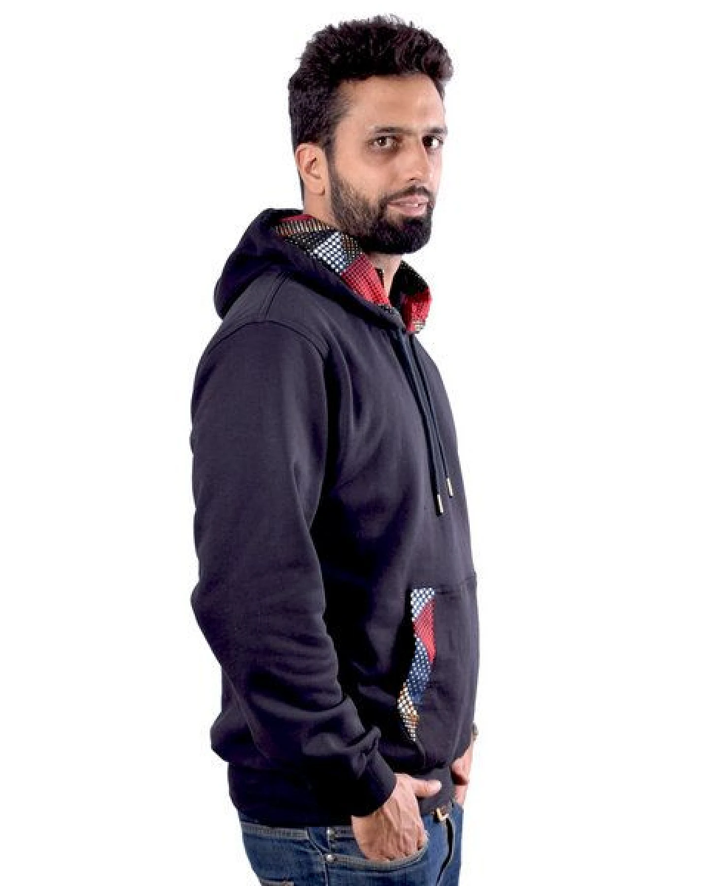 Africulture Hoodie "African Blood Moon" aus kuscheliger Baumwolle aus Mauritius und Westafrikanischen Kitenge Stoff Verzierungen – Ansicht 3